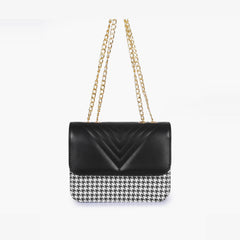 Black houndstooth chain cross-body bag