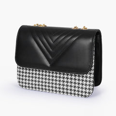 Black houndstooth chain cross-body bag