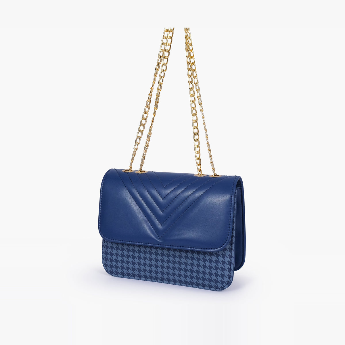 Blue houndstooth chain cross-body bag