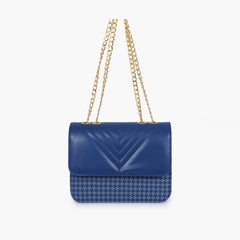 Blue houndstooth chain cross-body bag