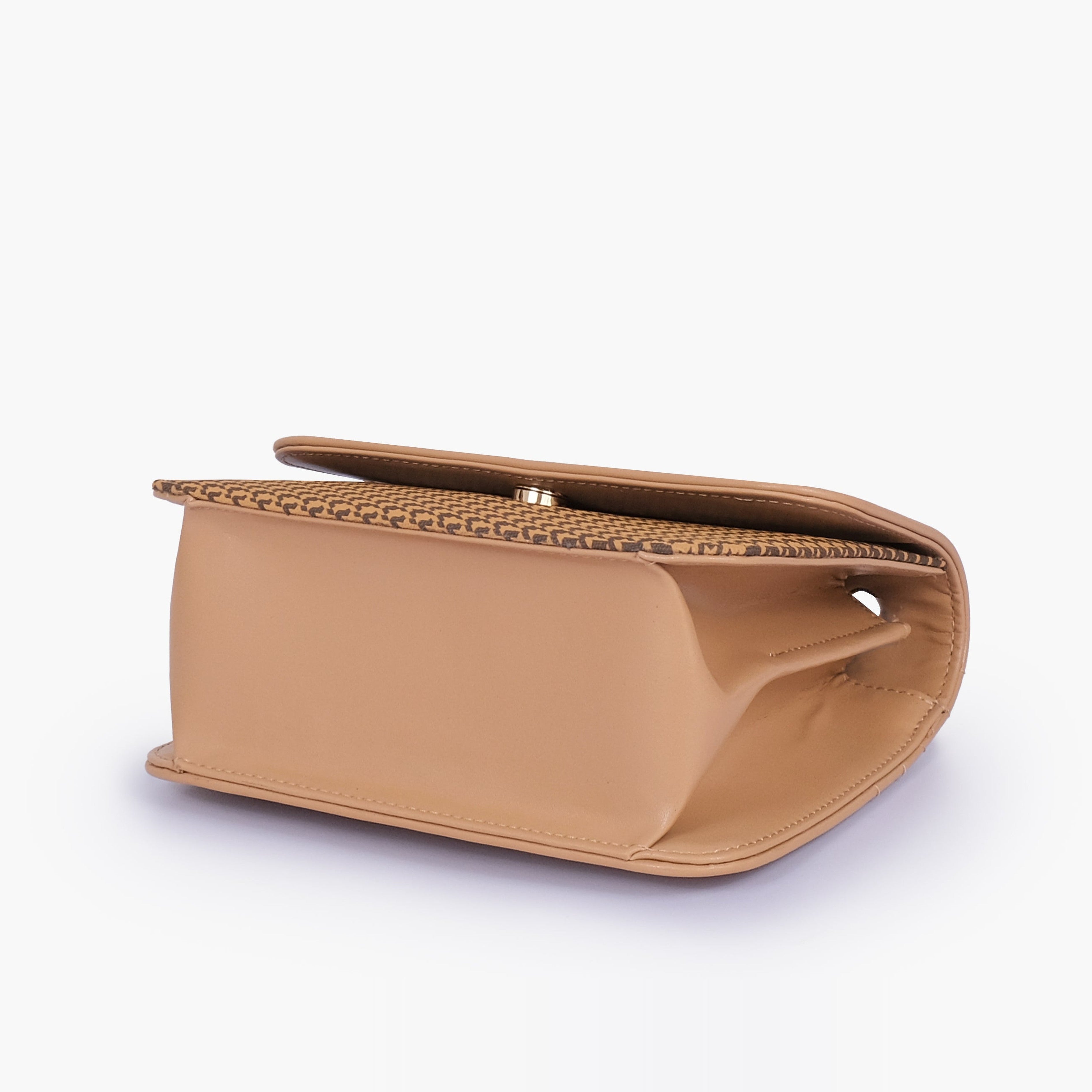 Beige houndstooth chain cross-body bag