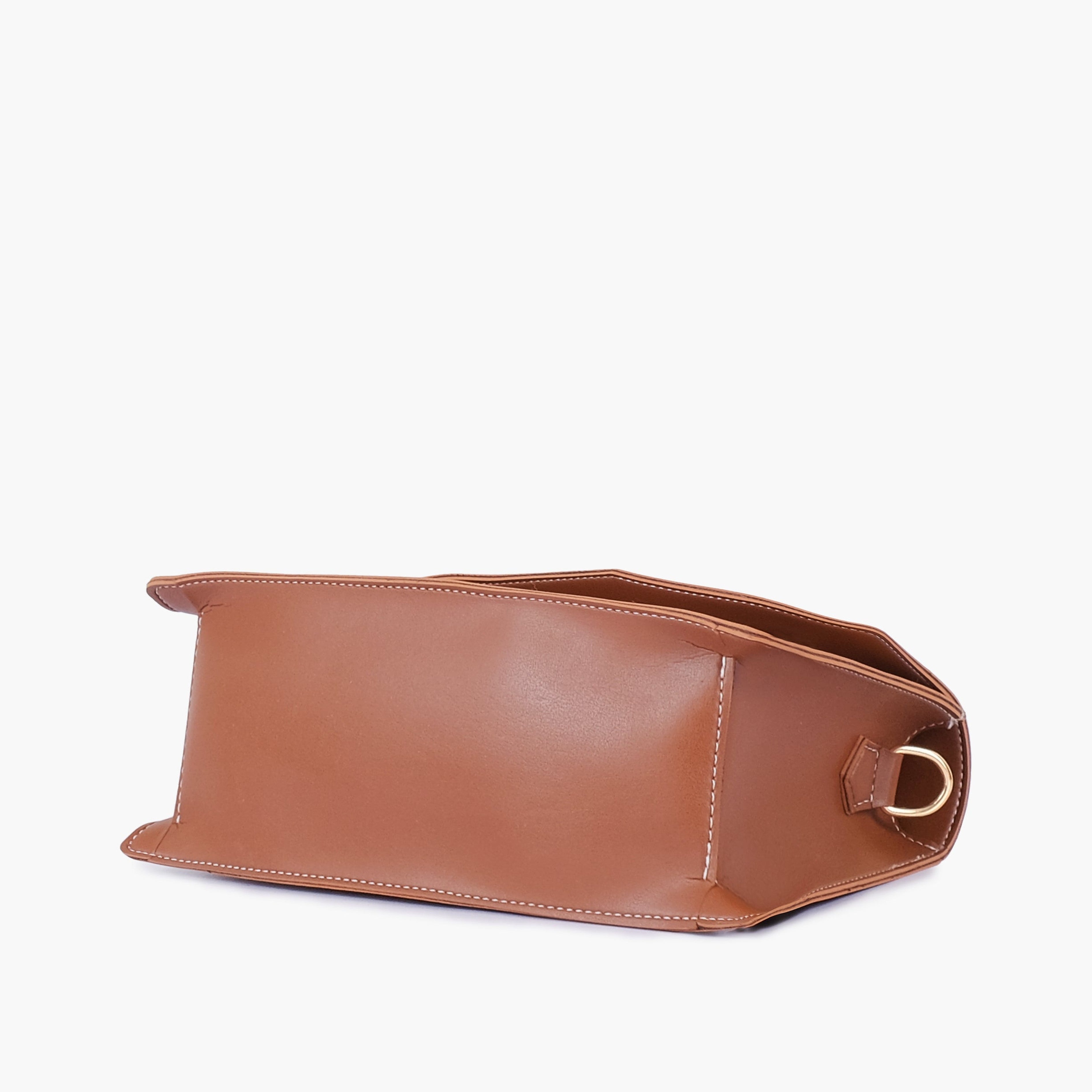 Brown half flap cross-body bag