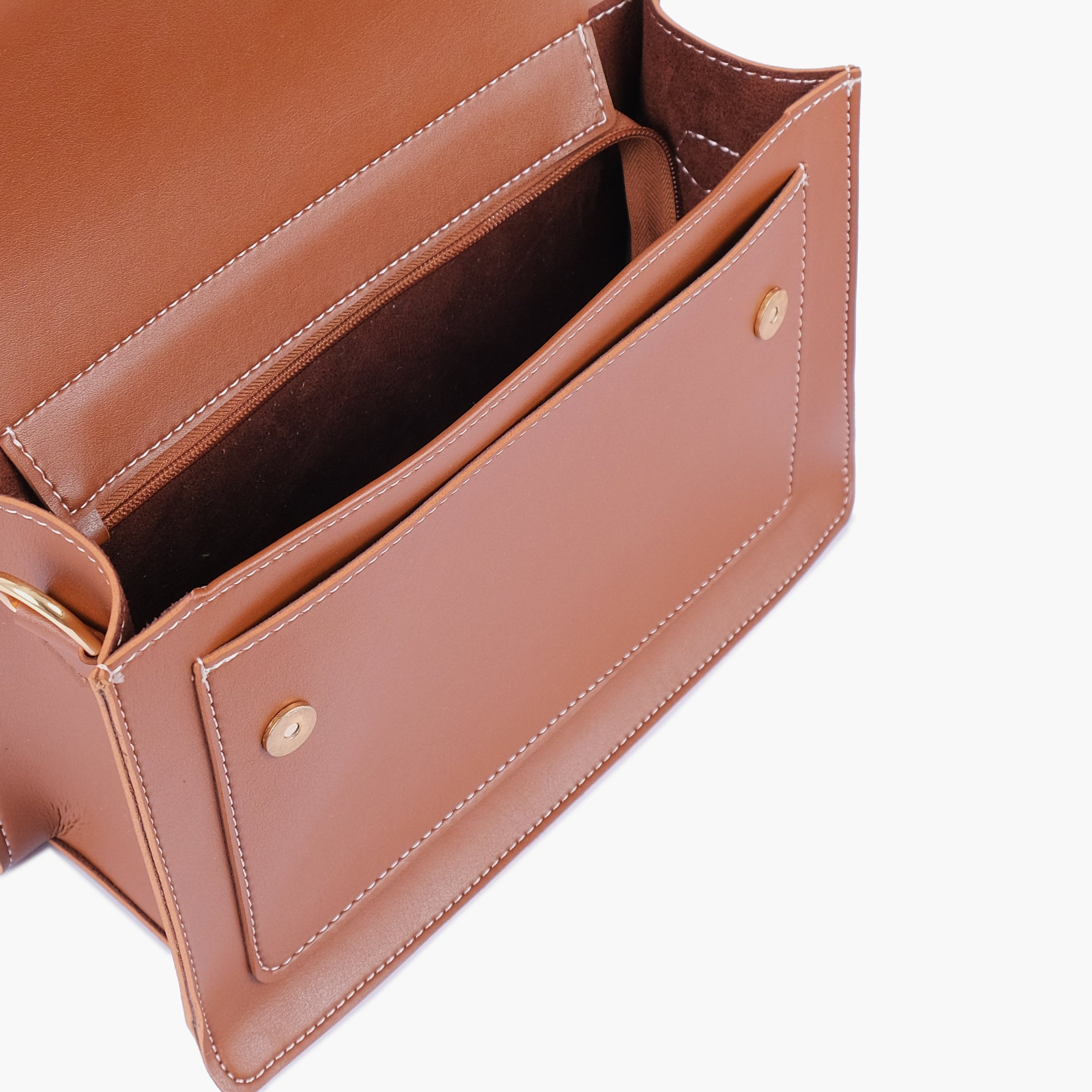 Brown half flap cross-body bag
