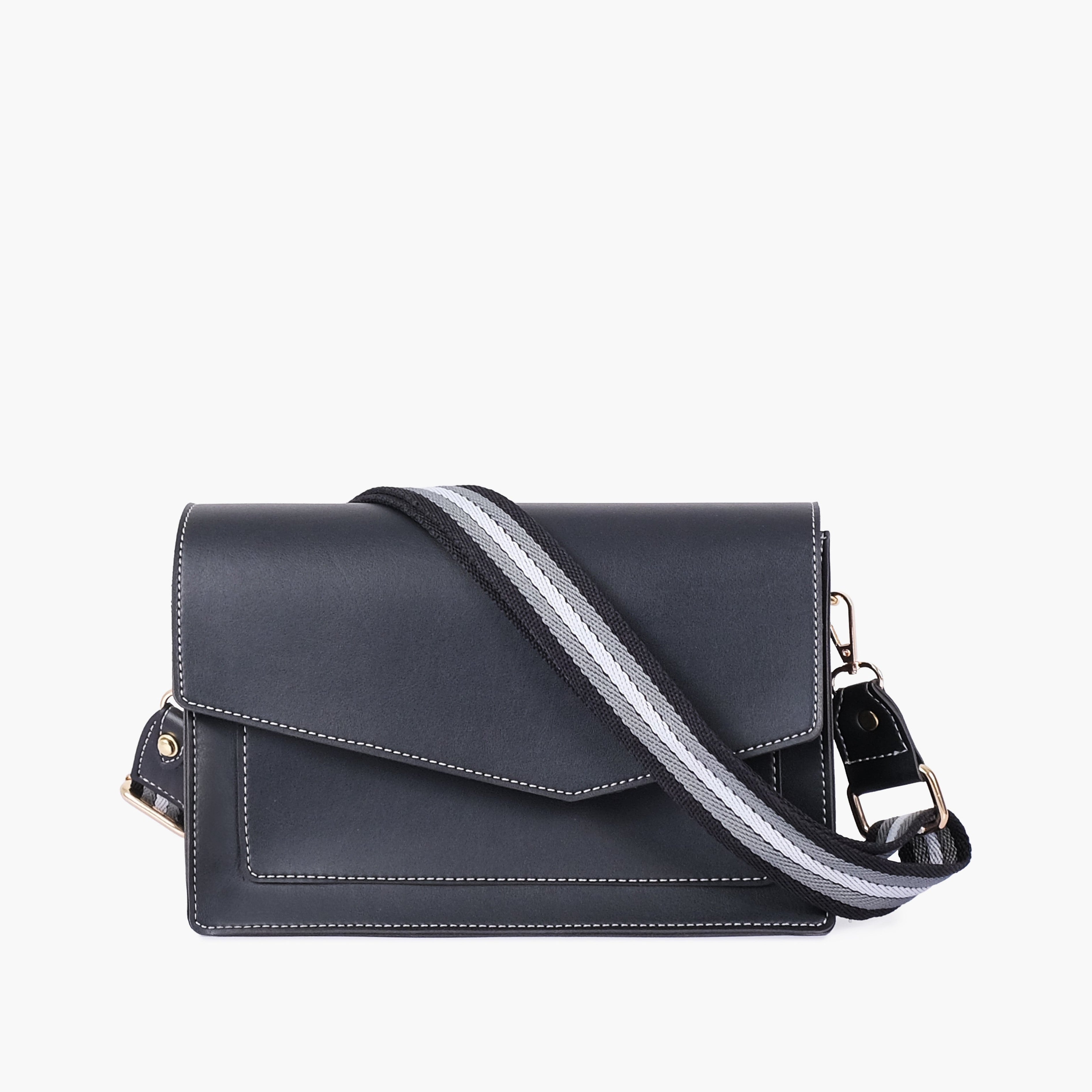 Black half flap cross-body bag