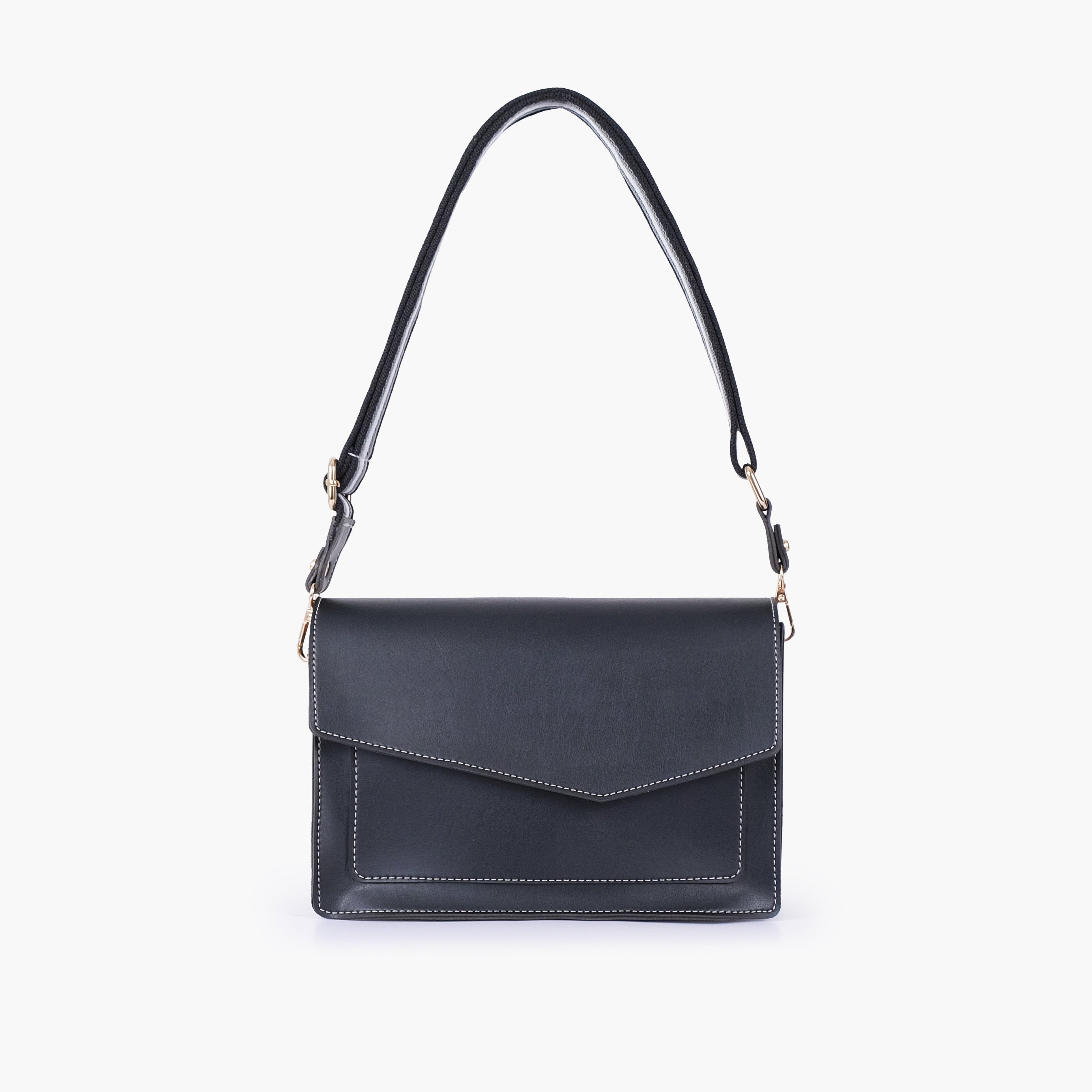 Black half flap cross-body bag