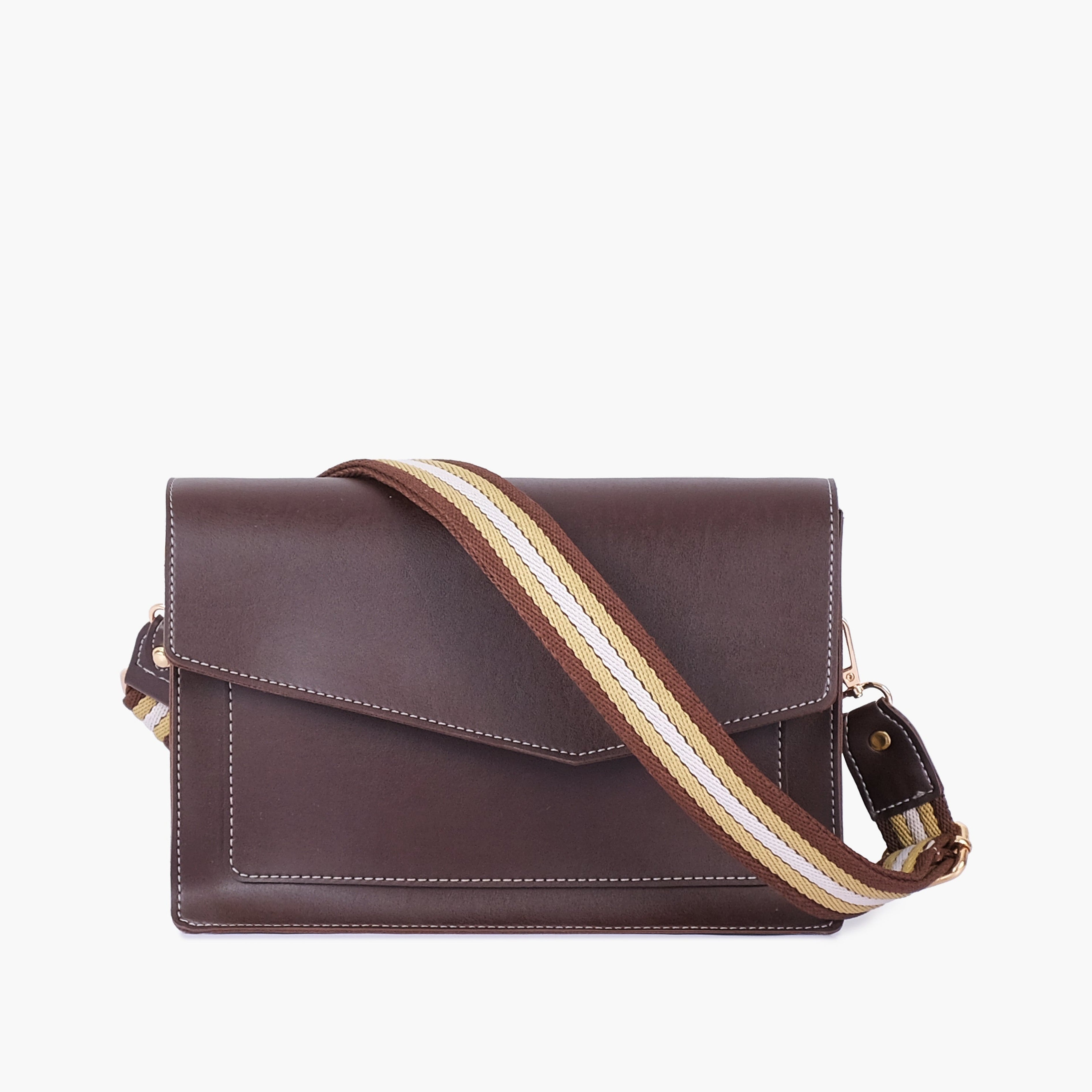 Dark brown half flap cross-body bag