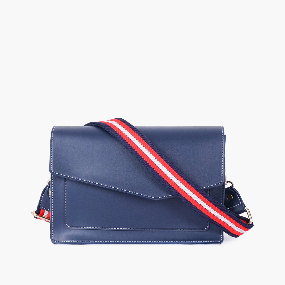 Blue half flap cross-body bag