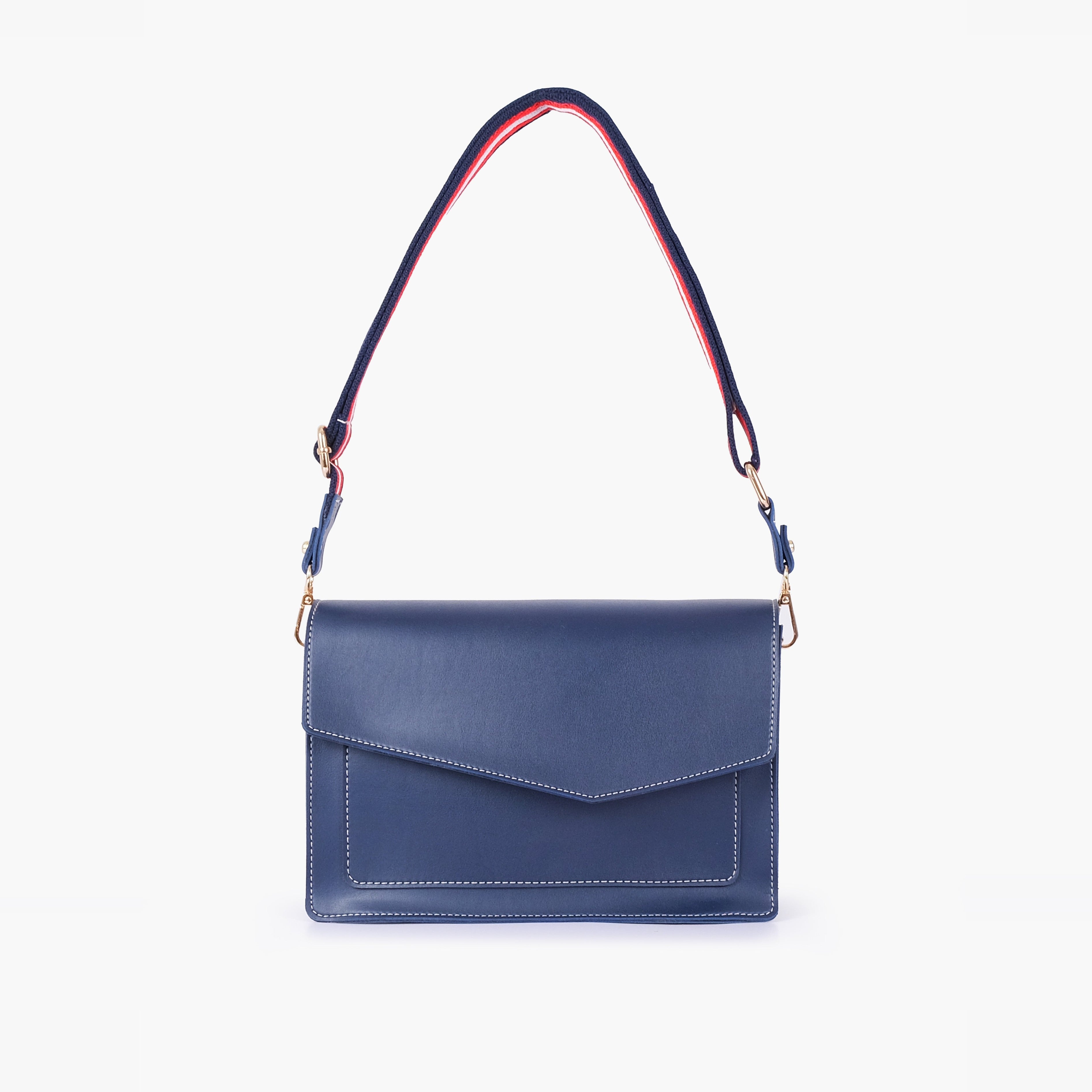Blue half flap cross-body bag