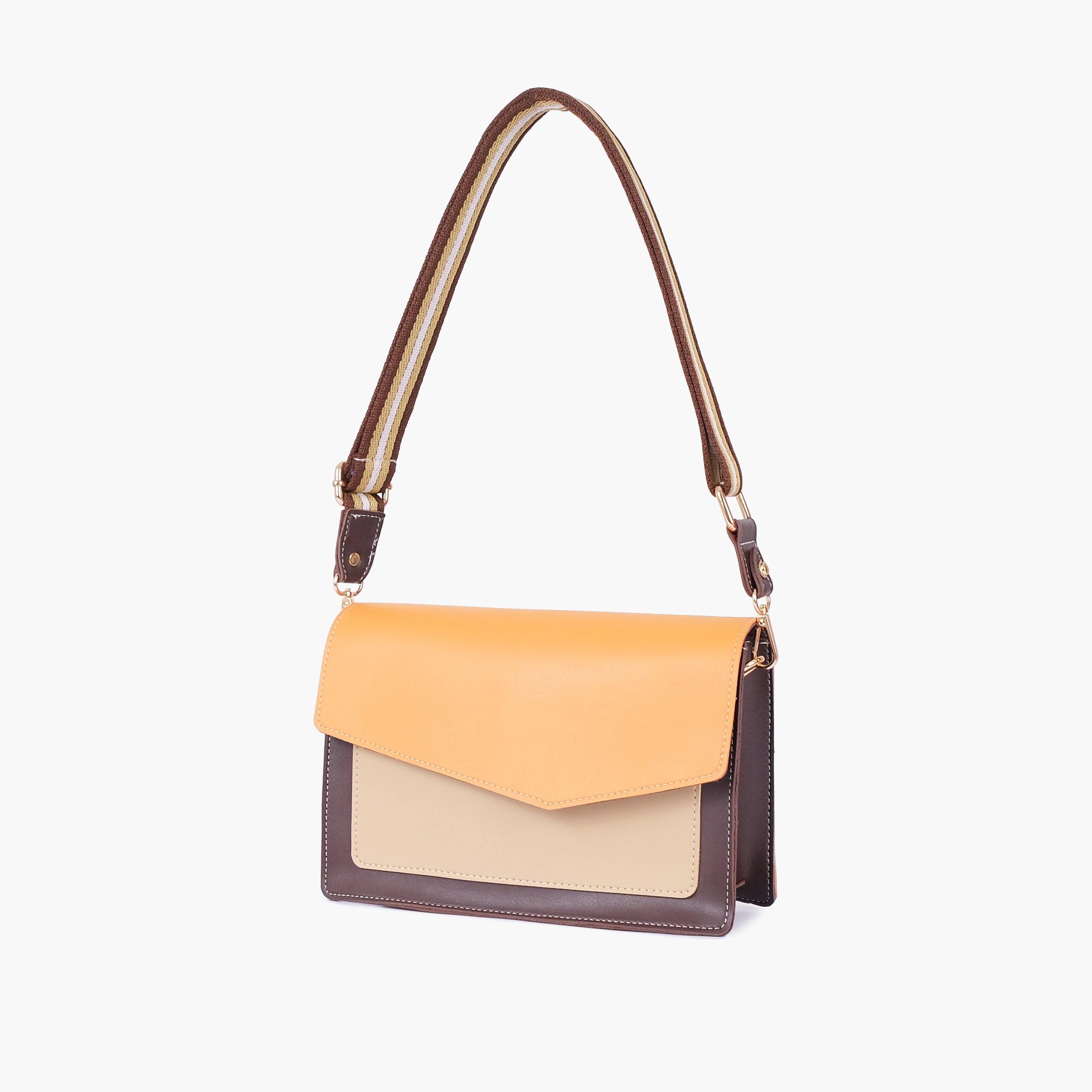 Mustard half flap cross-body bag
