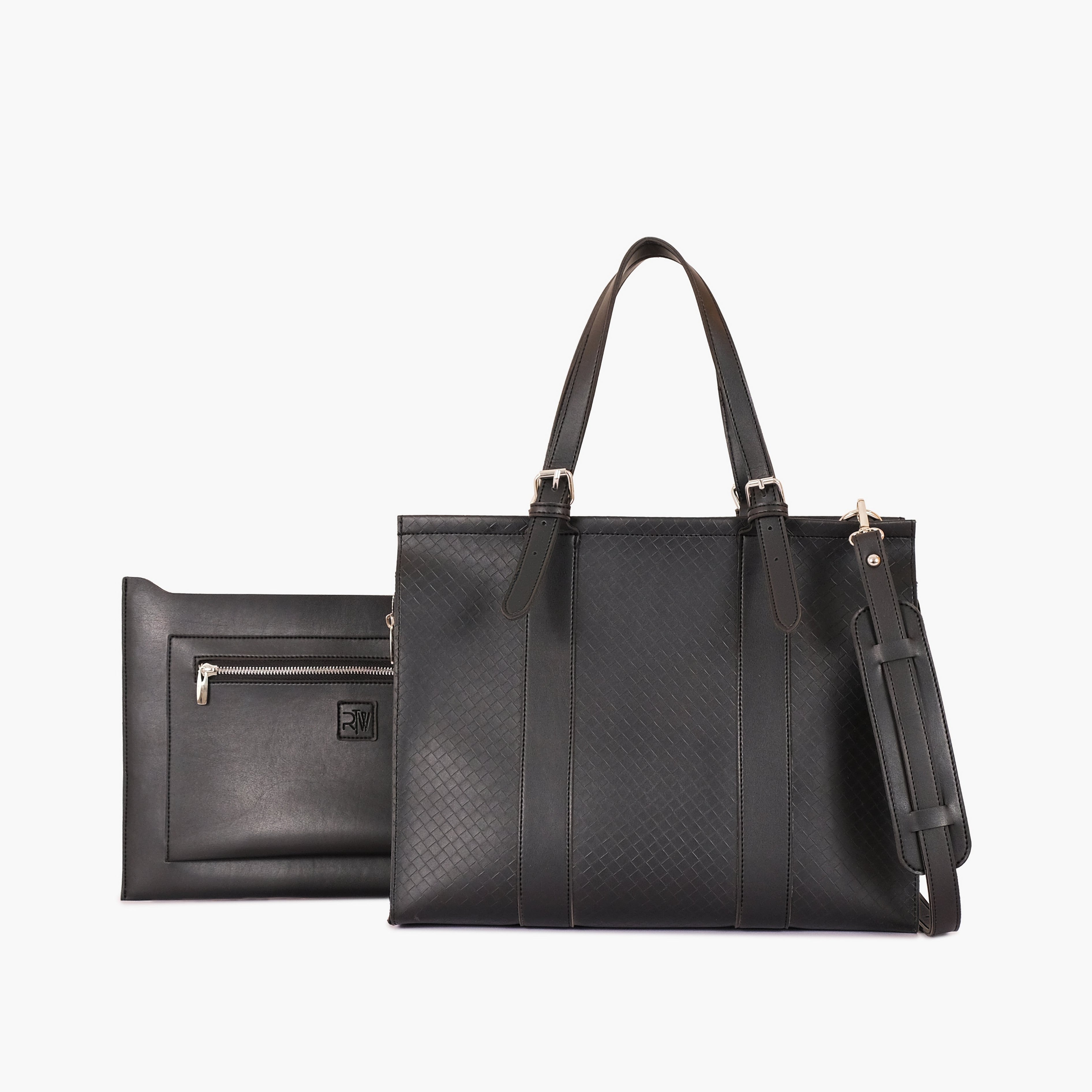 Black weaved laptop bag with sleeve