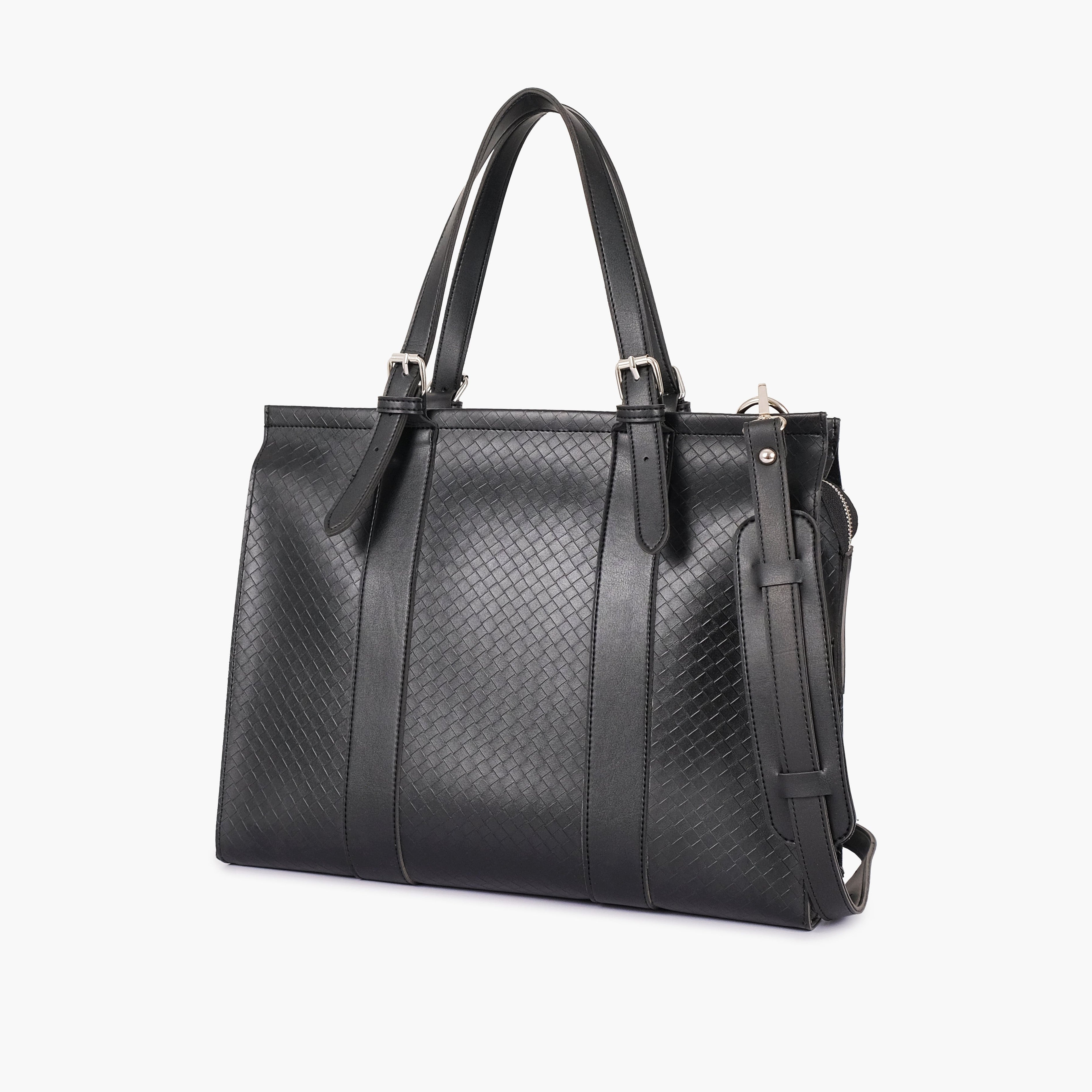 Black weaved laptop bag with sleeve