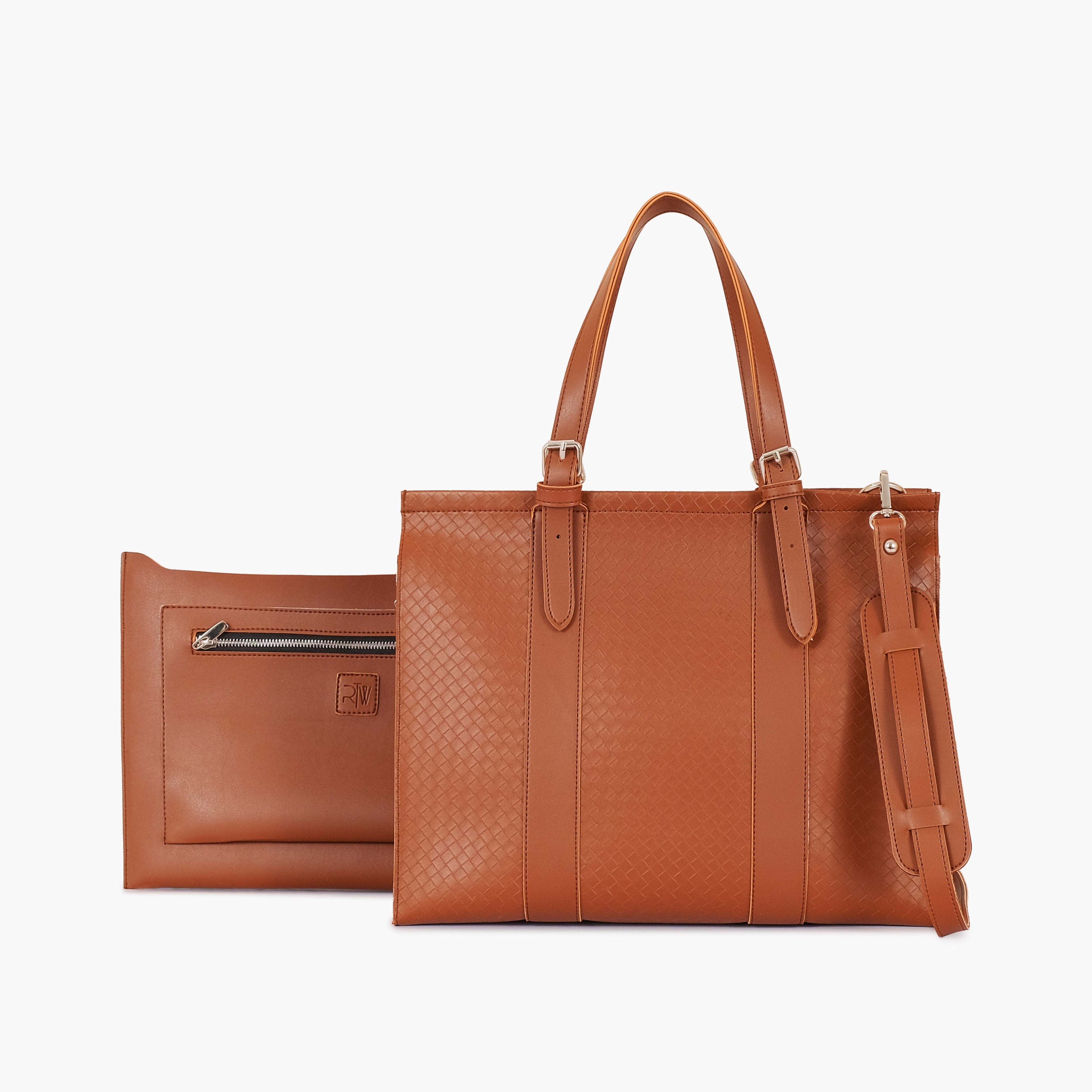 Brown weaved laptop bag with sleeve