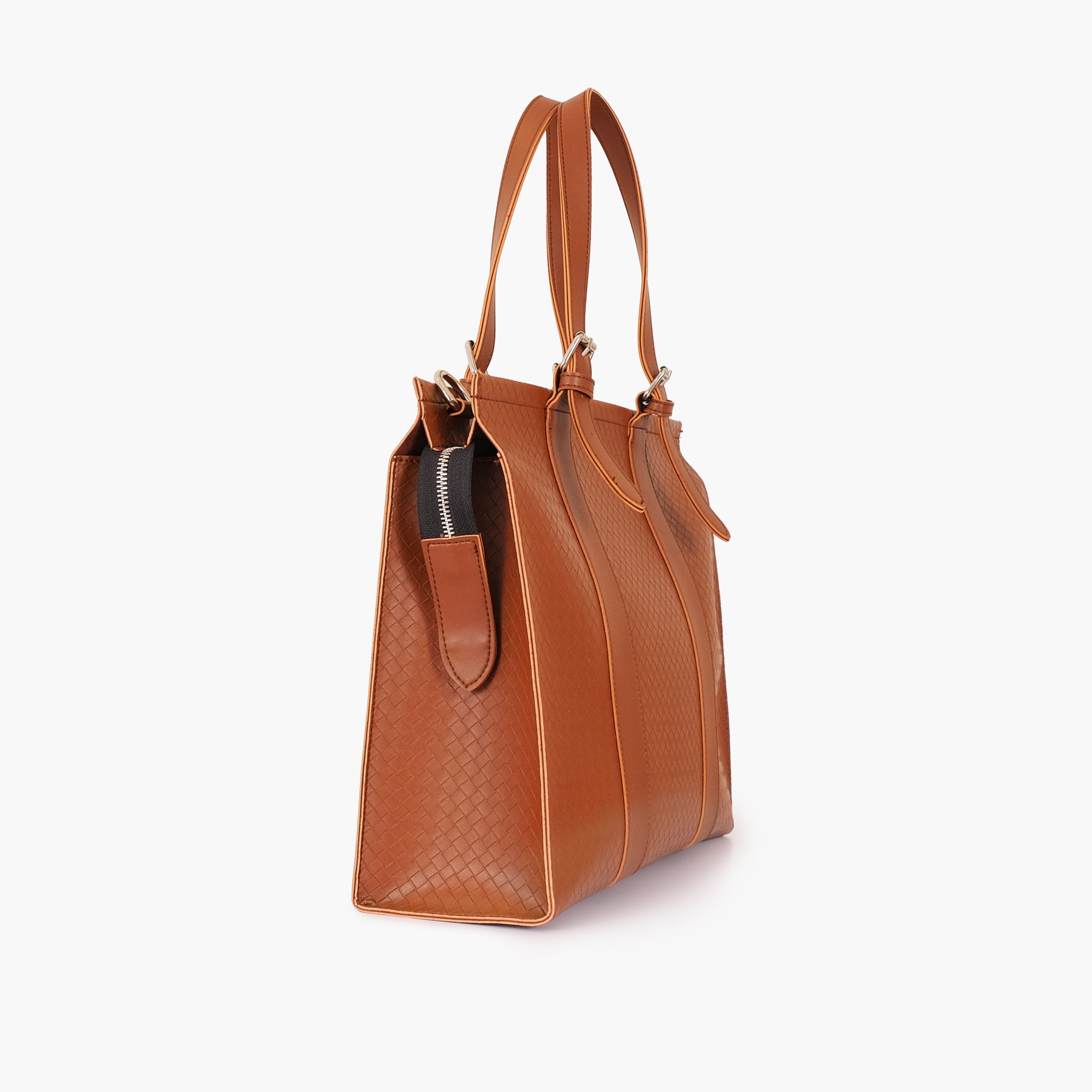 Brown weaved laptop bag with sleeve