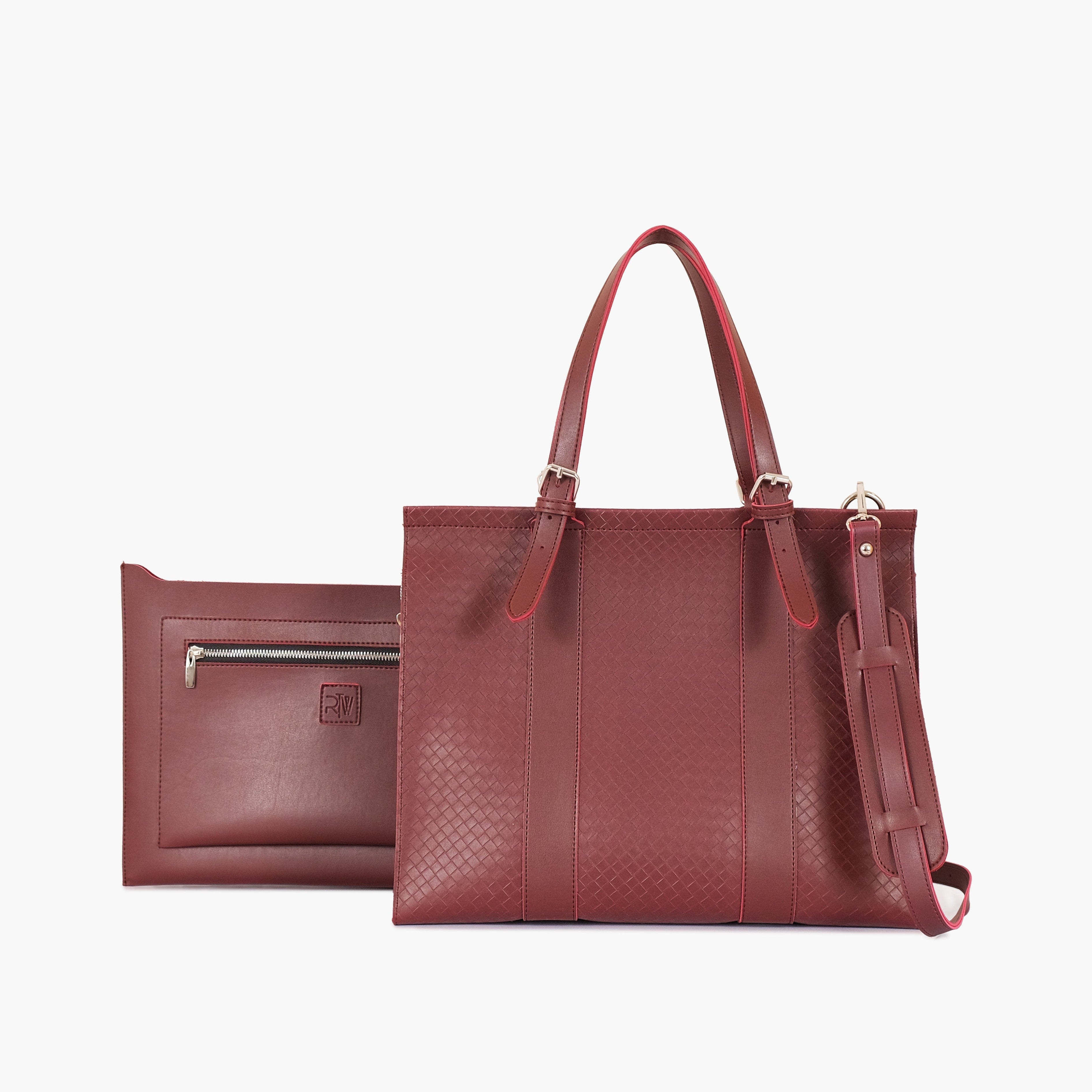 Burgundy weaved laptop bag with sleeve