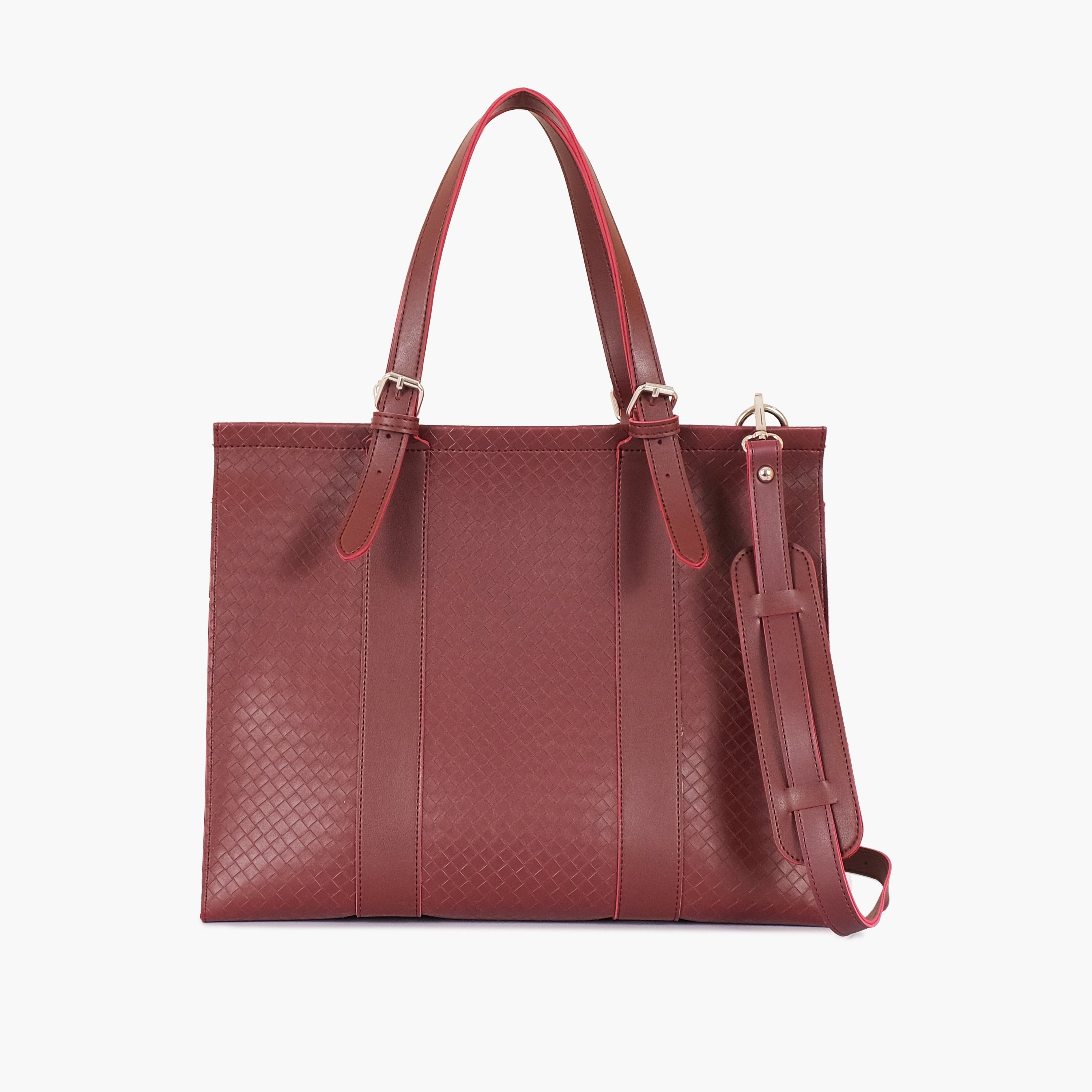 Burgundy weaved laptop bag with sleeve