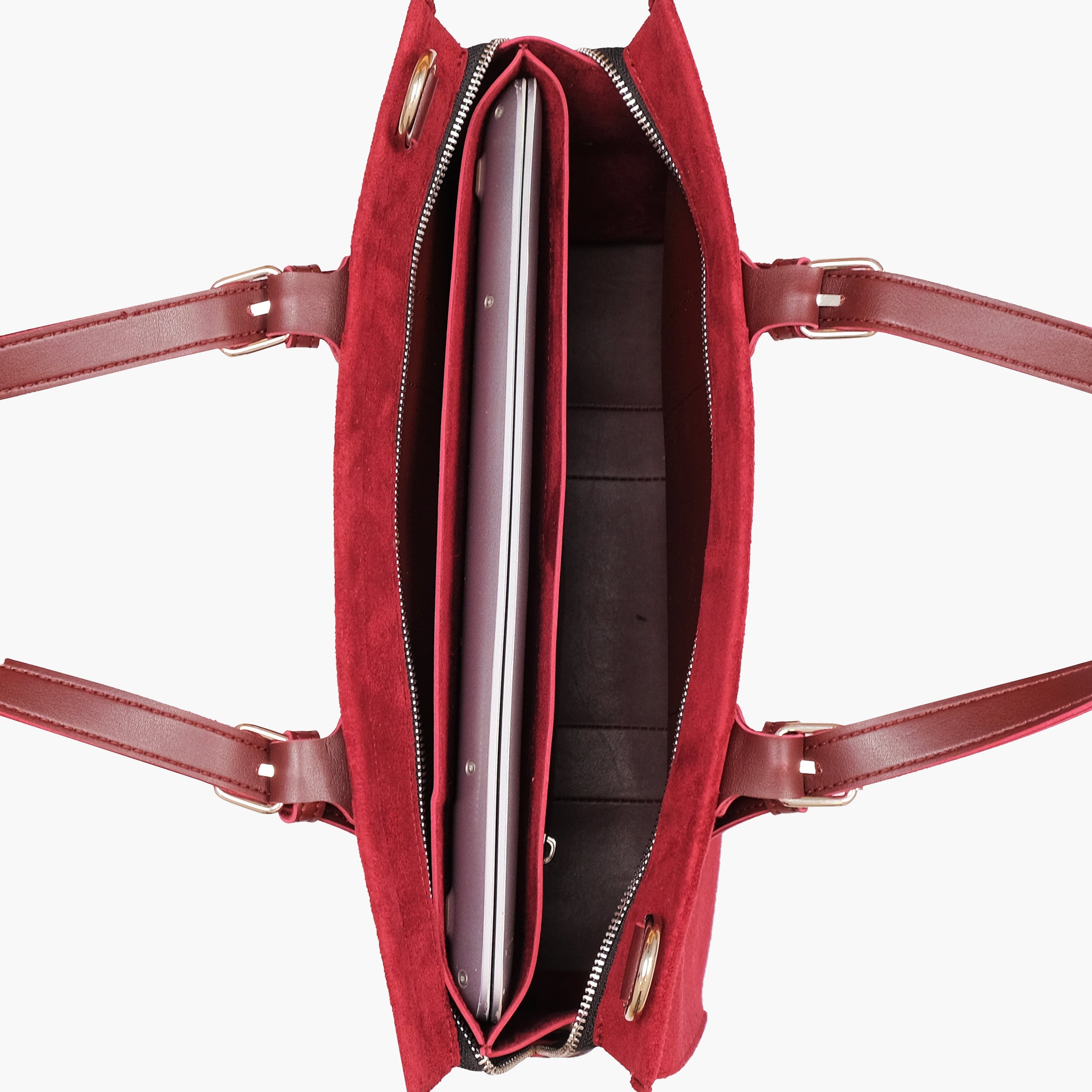 Burgundy suede laptop bag with sleeve