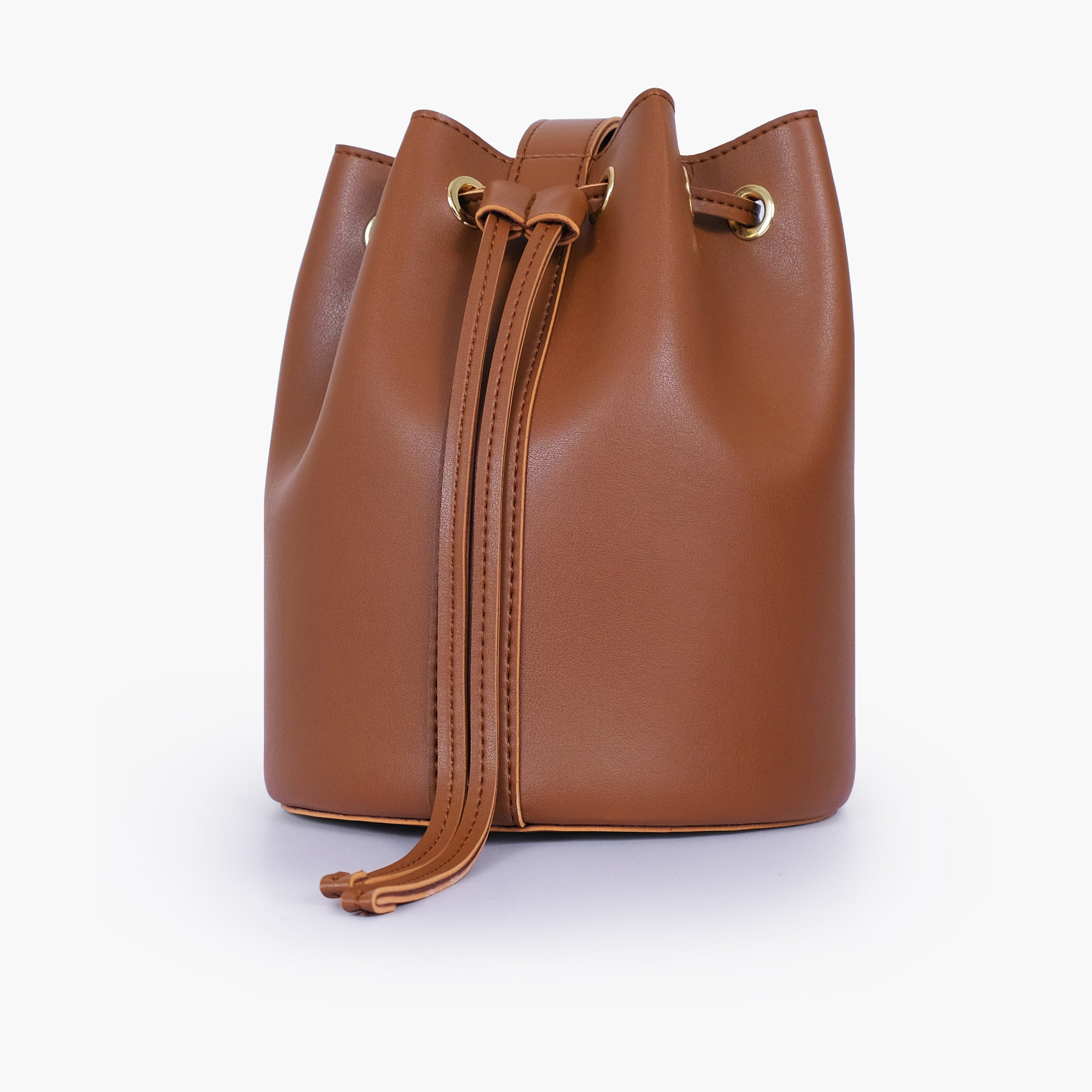 Brown loop handle bucket bag