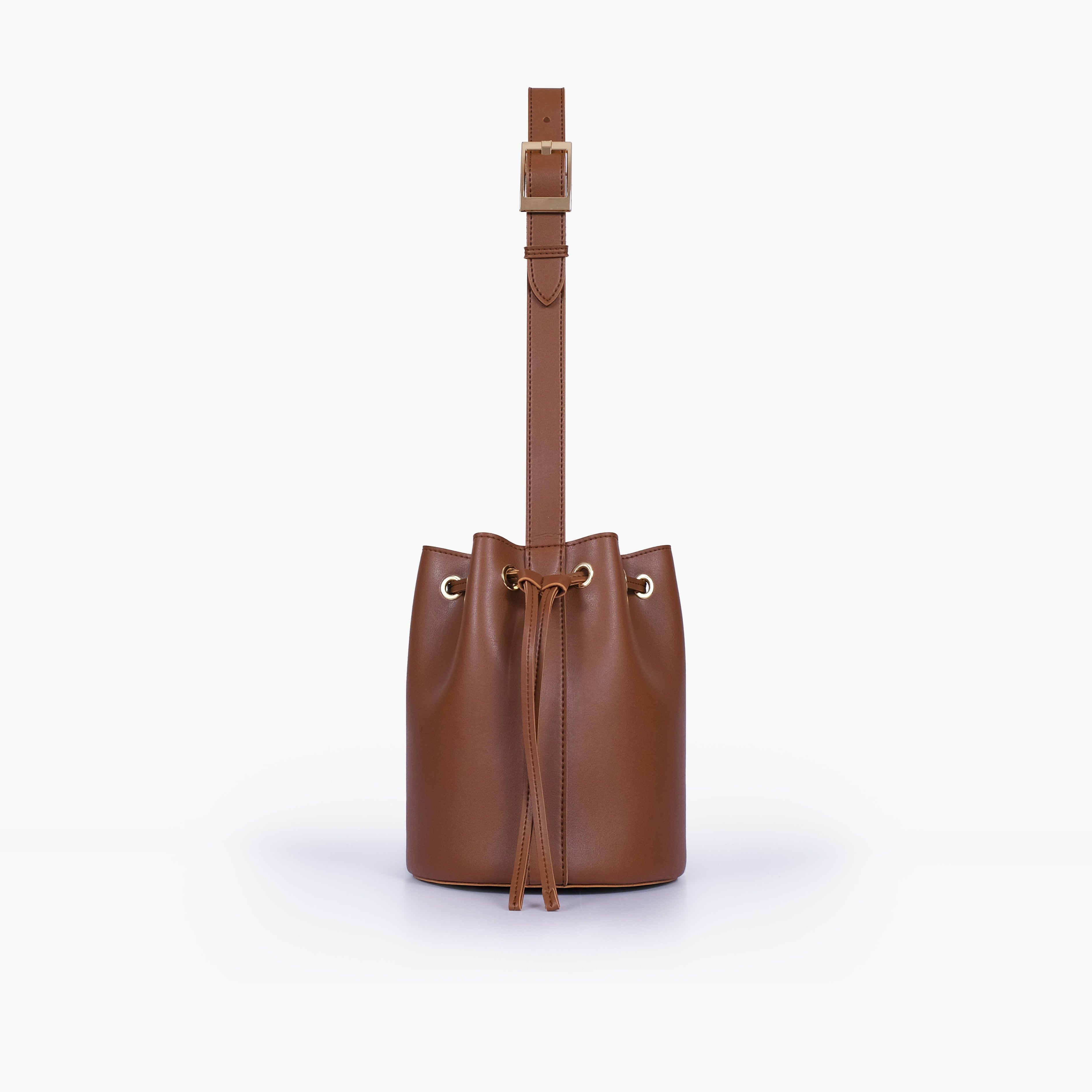 Brown loop handle bucket bag