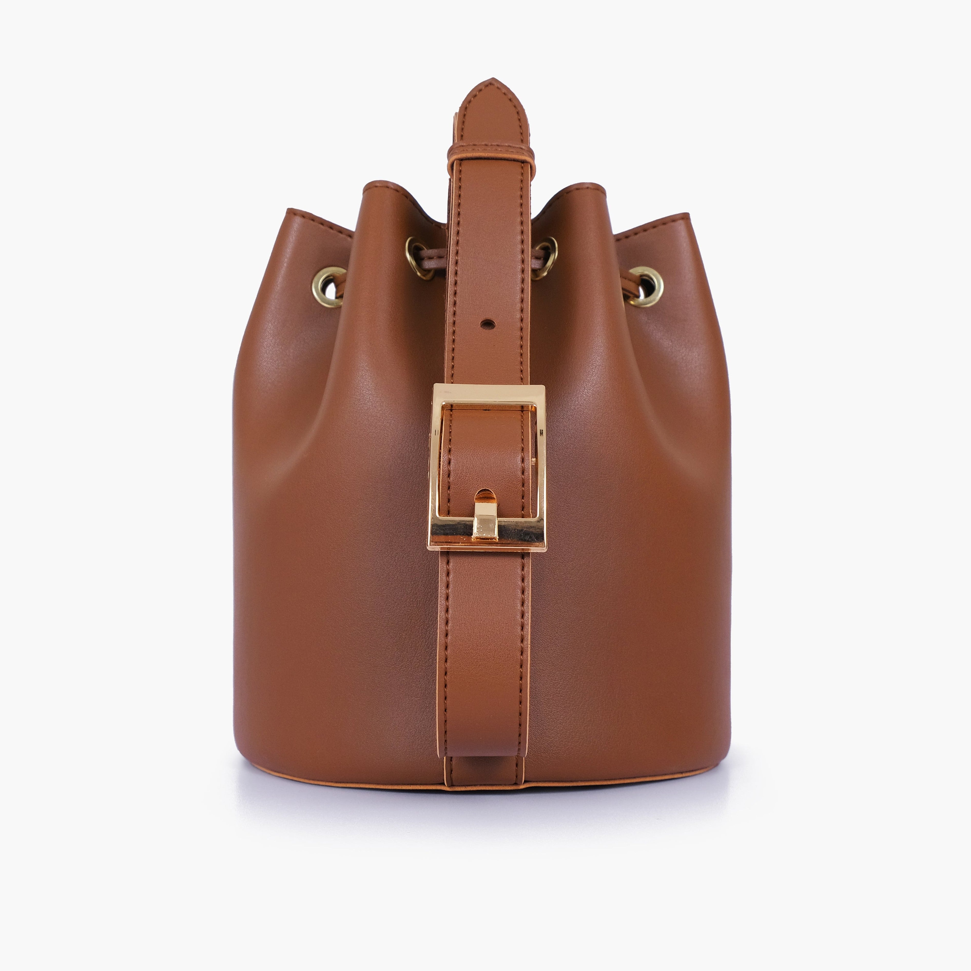 Brown loop handle bucket bag