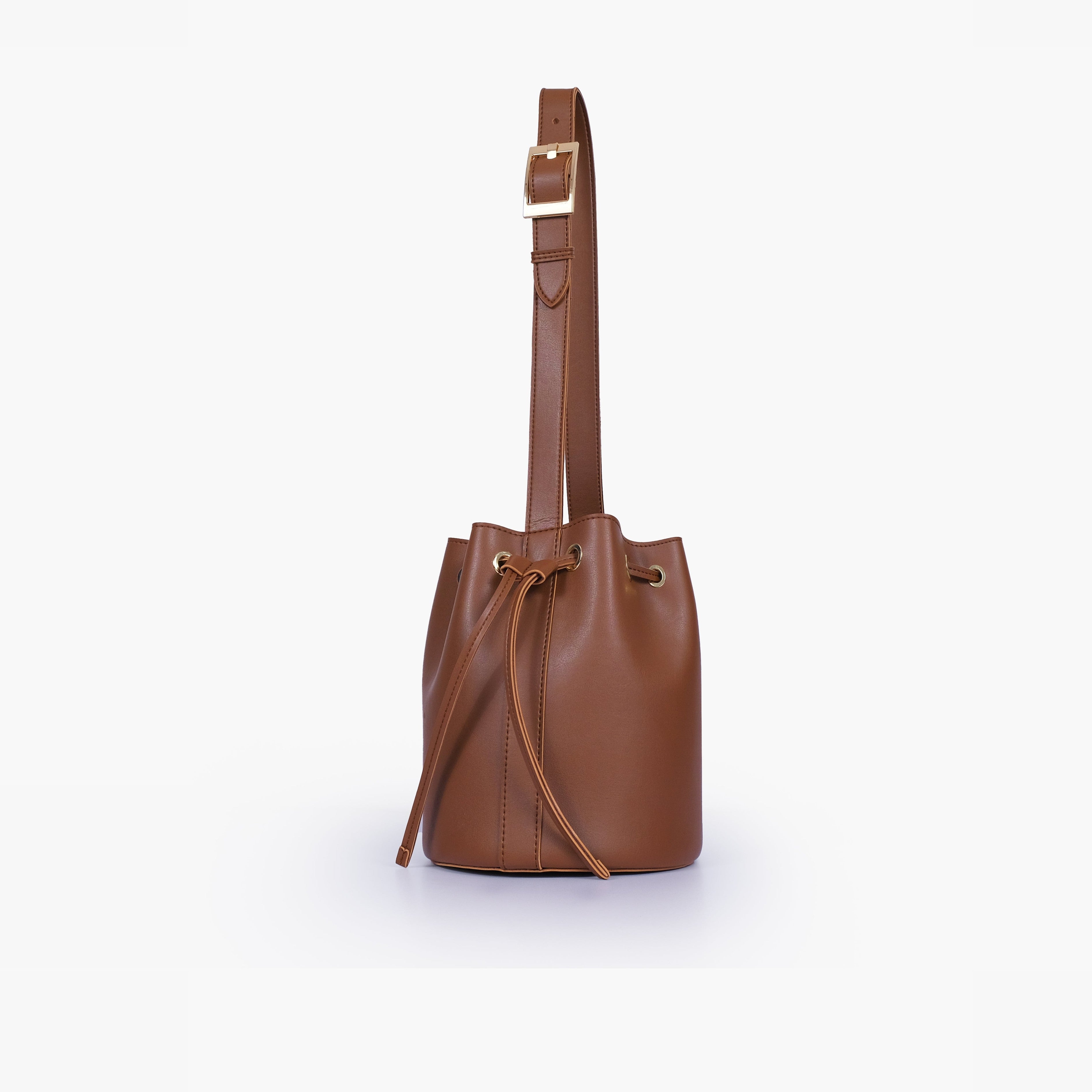 Brown loop handle bucket bag