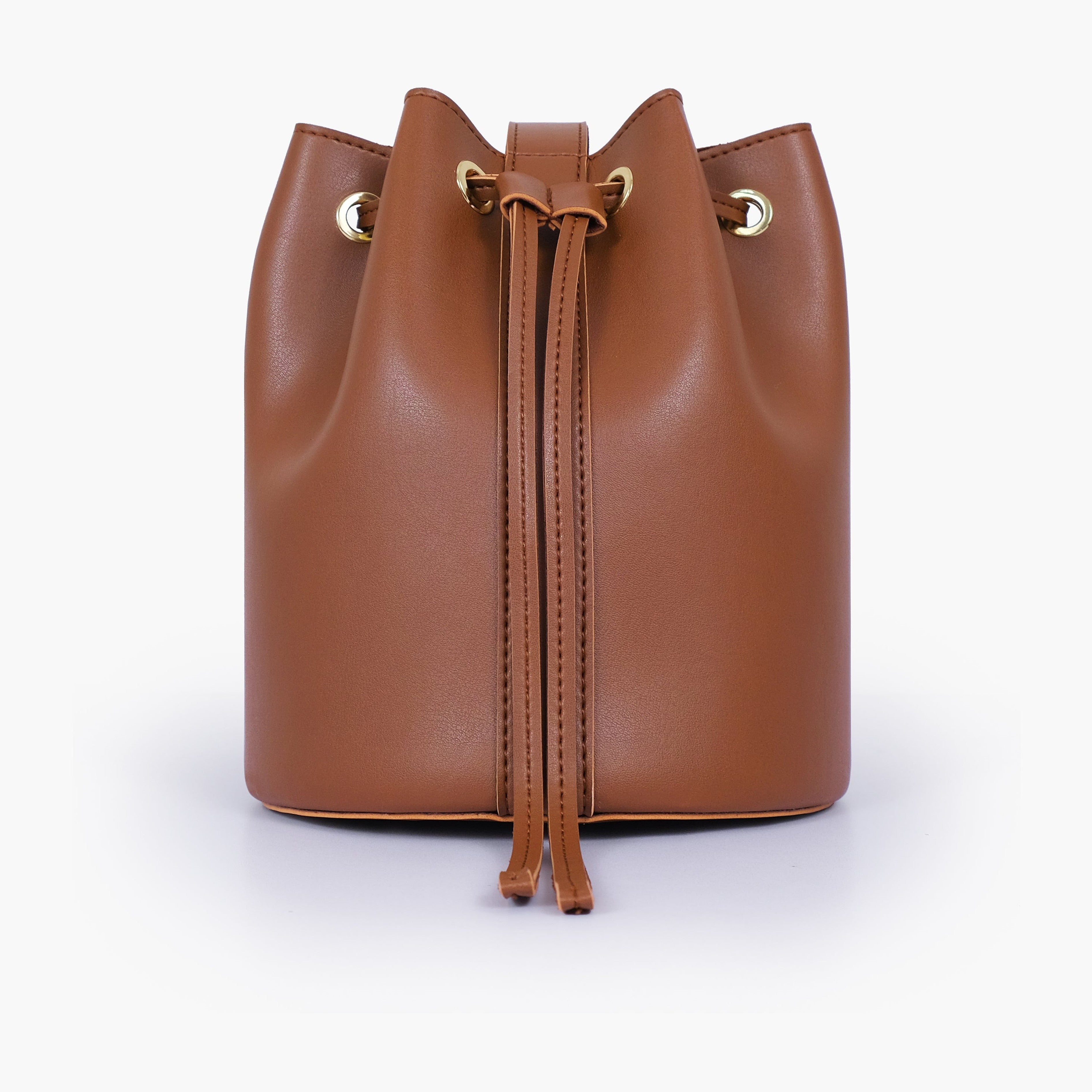 Brown loop handle bucket bag