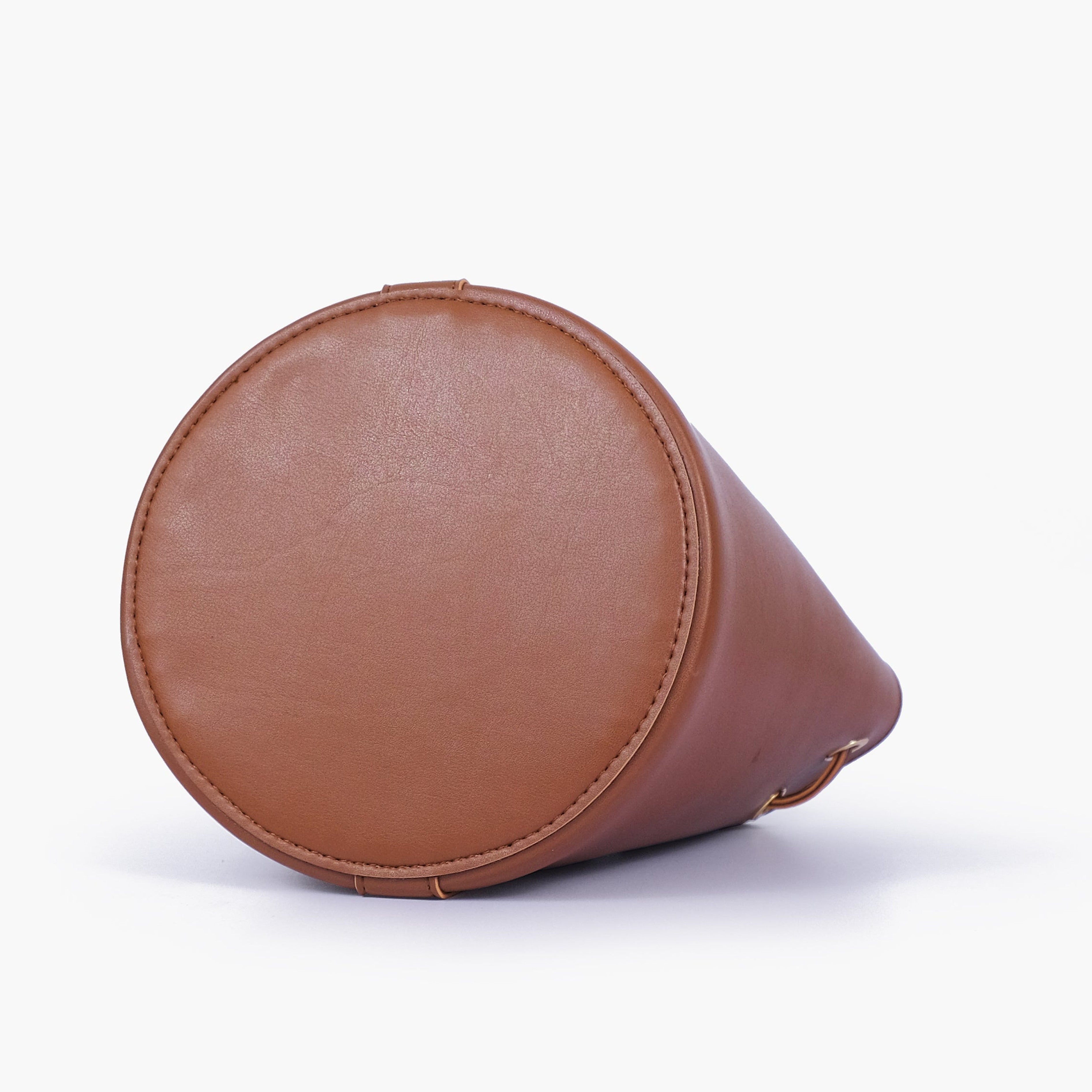 Brown loop handle bucket bag
