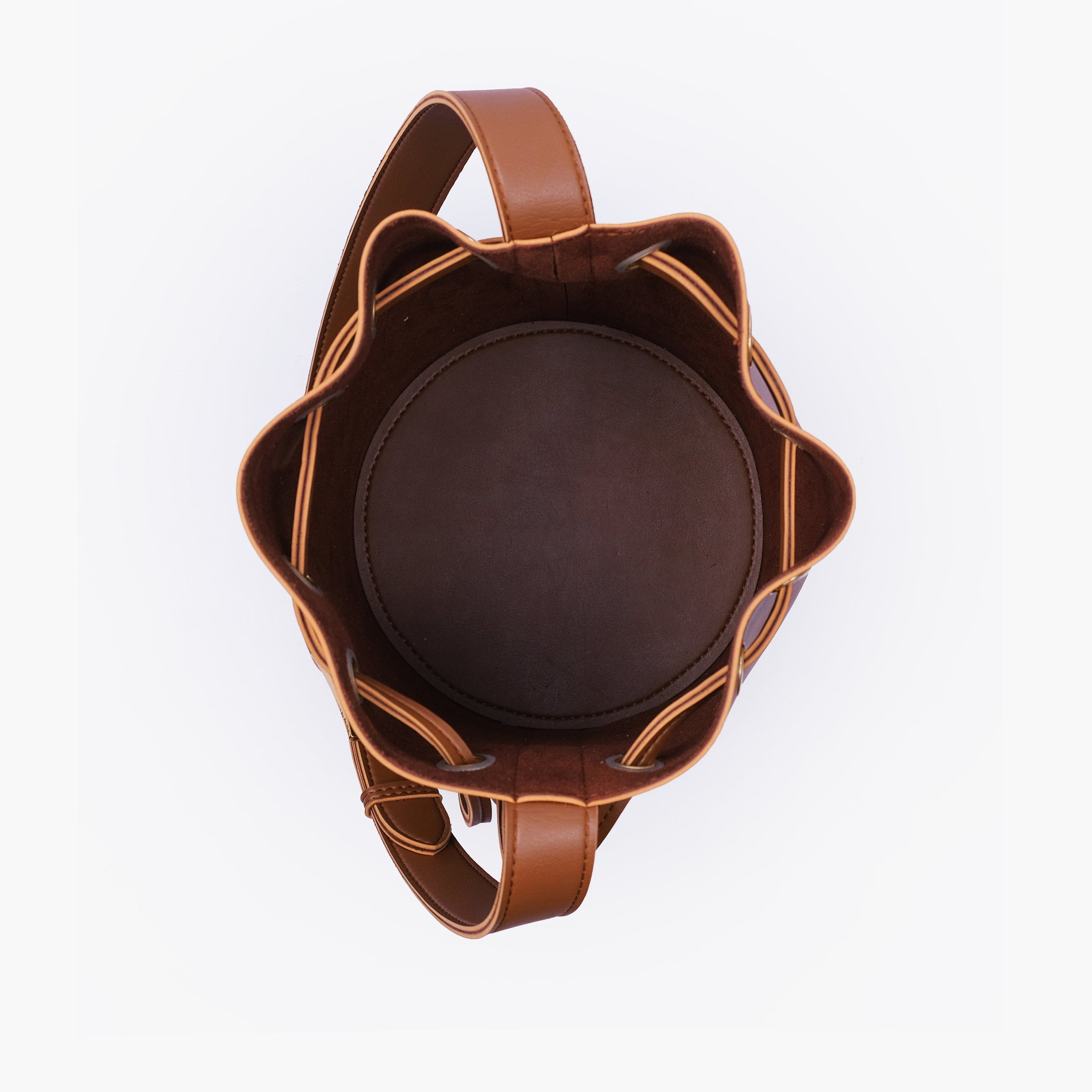 Brown loop handle bucket bag