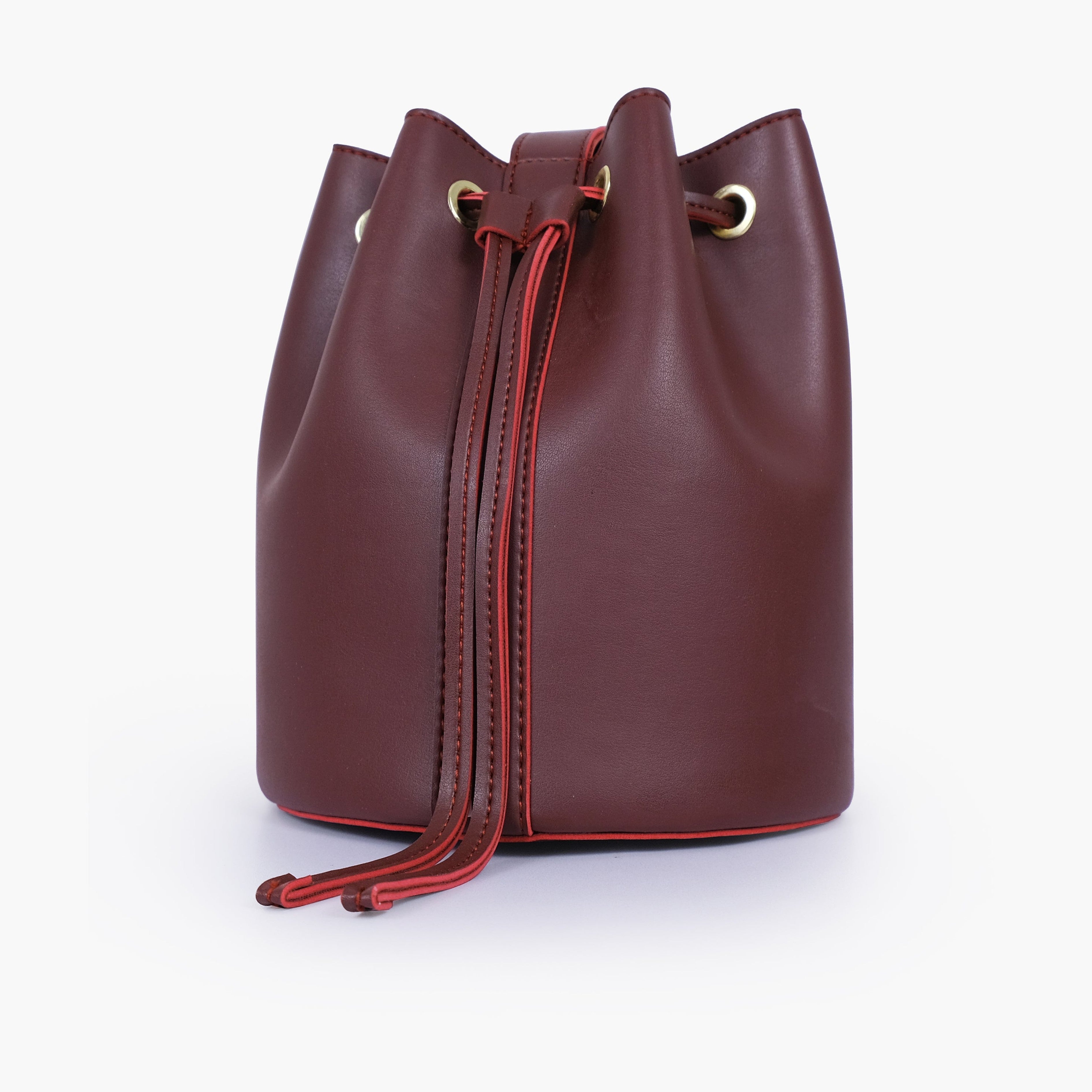 Burgundy loop handle bucket bag