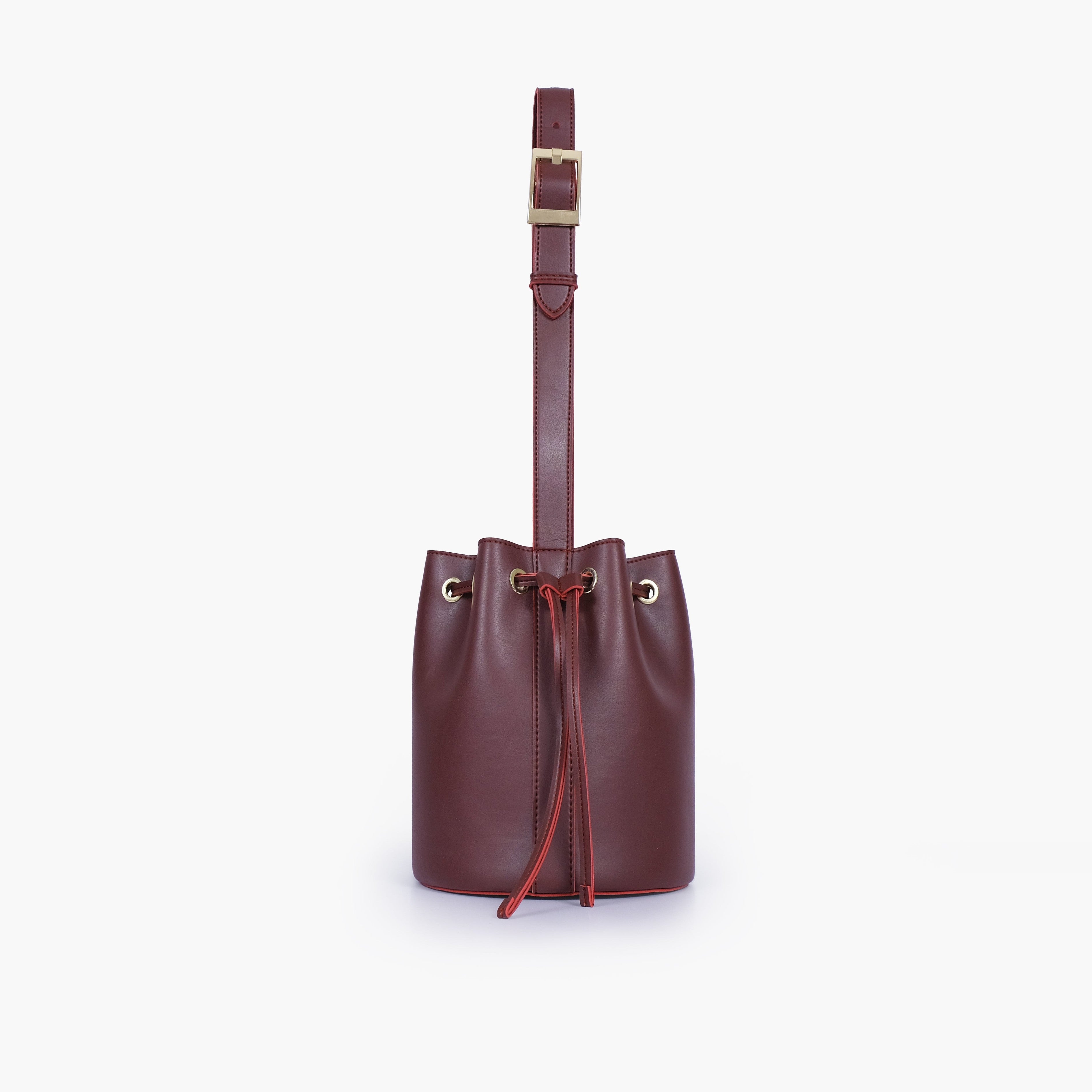 Burgundy loop handle bucket bag