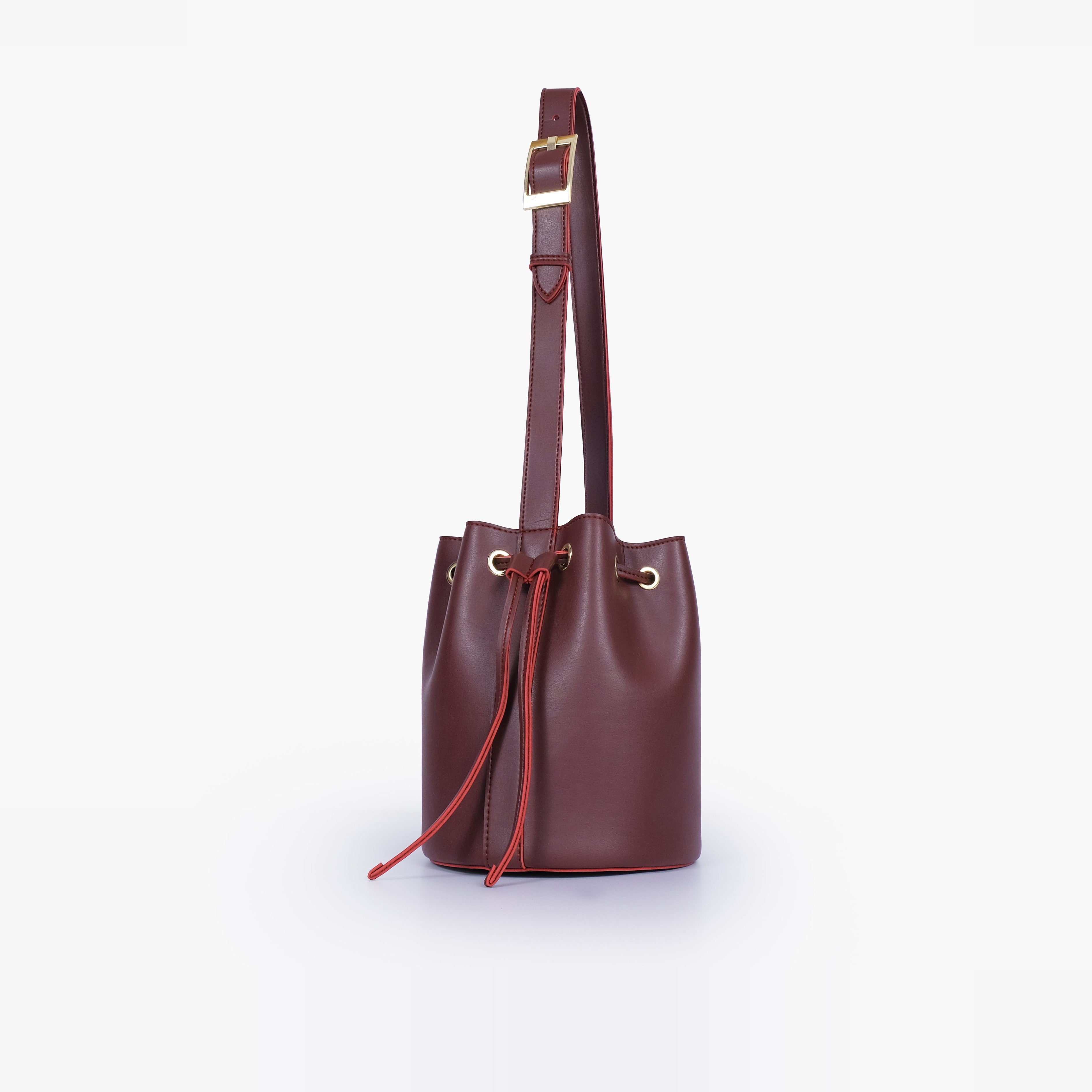 Burgundy loop handle bucket bag
