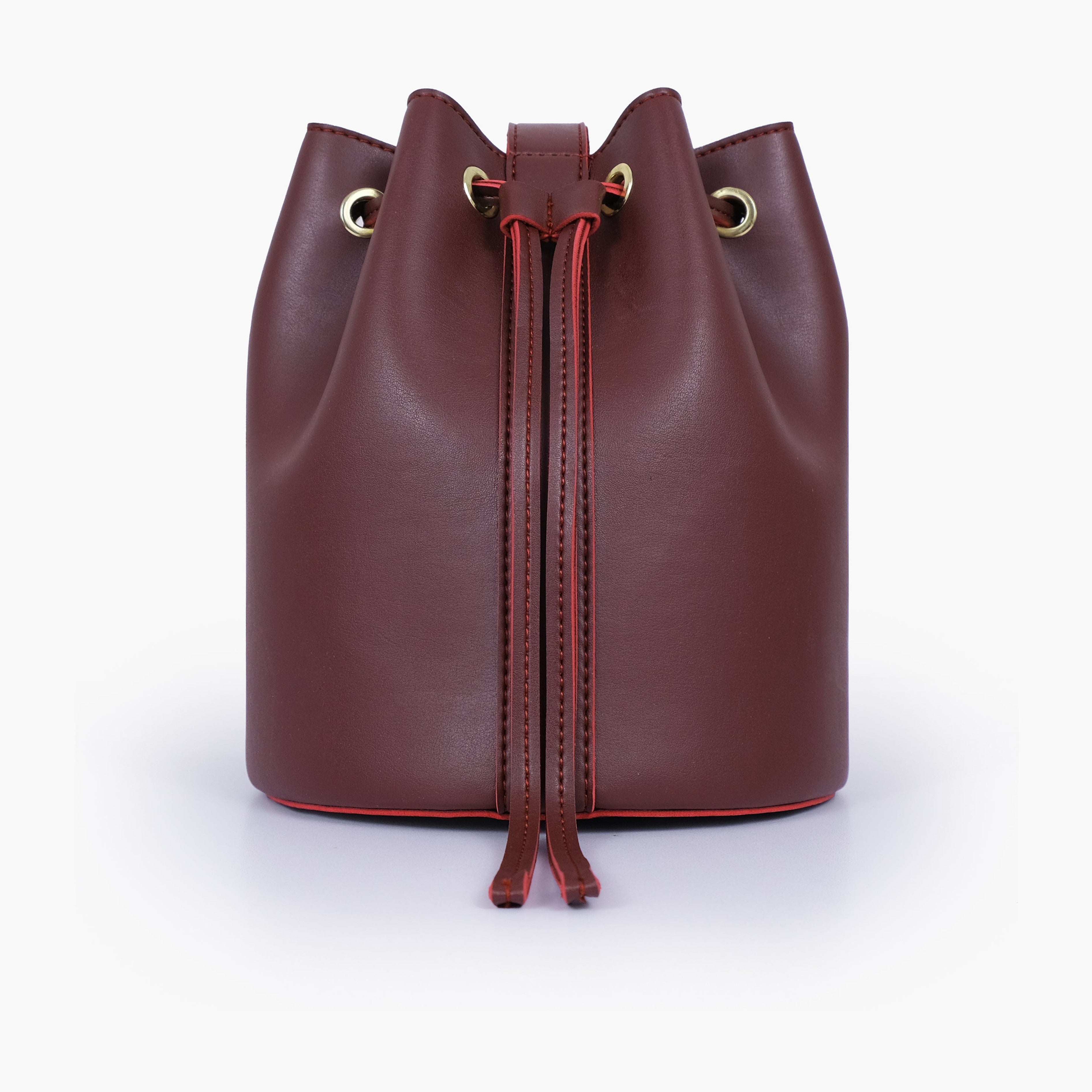 Burgundy loop handle bucket bag