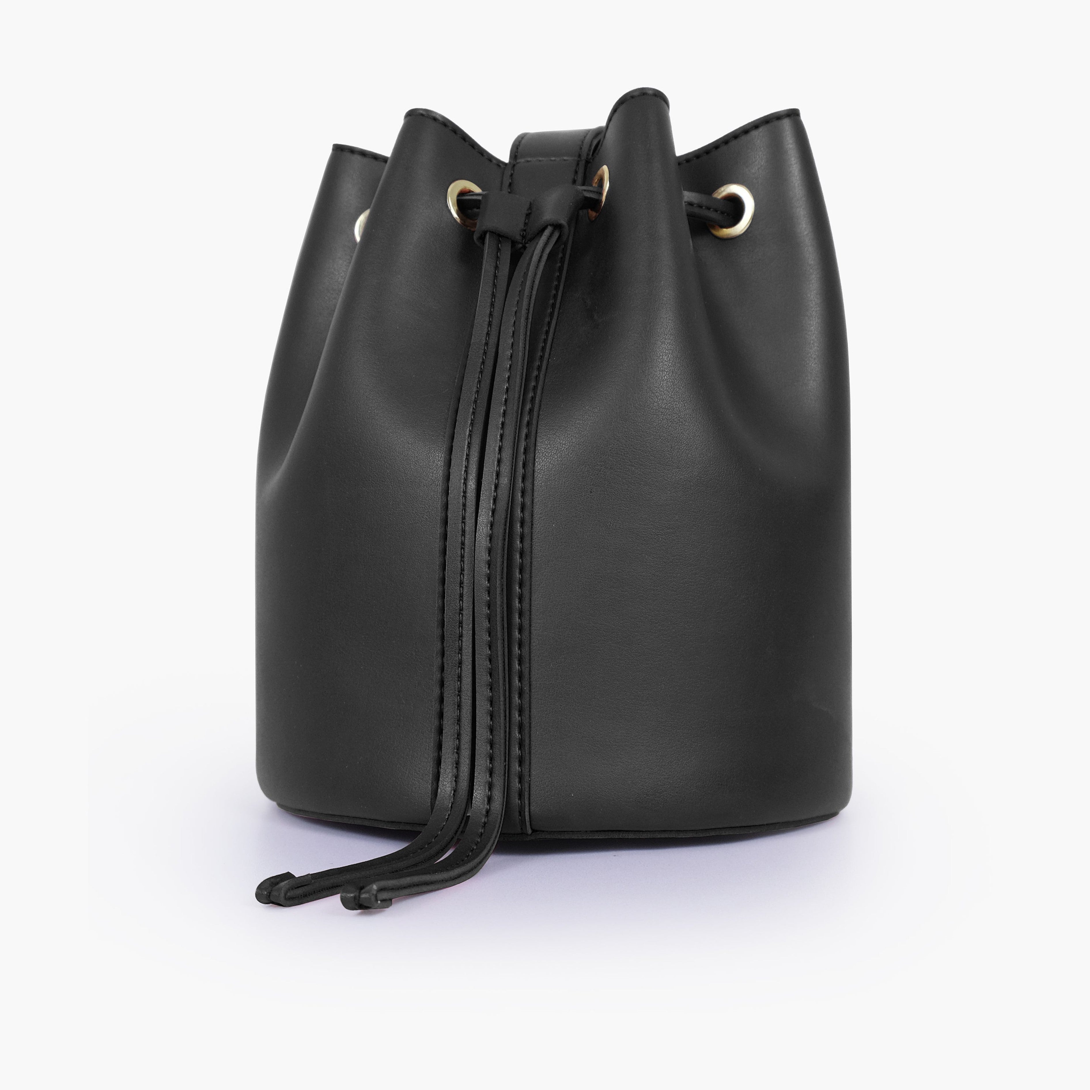 Black loop handle bucket bag