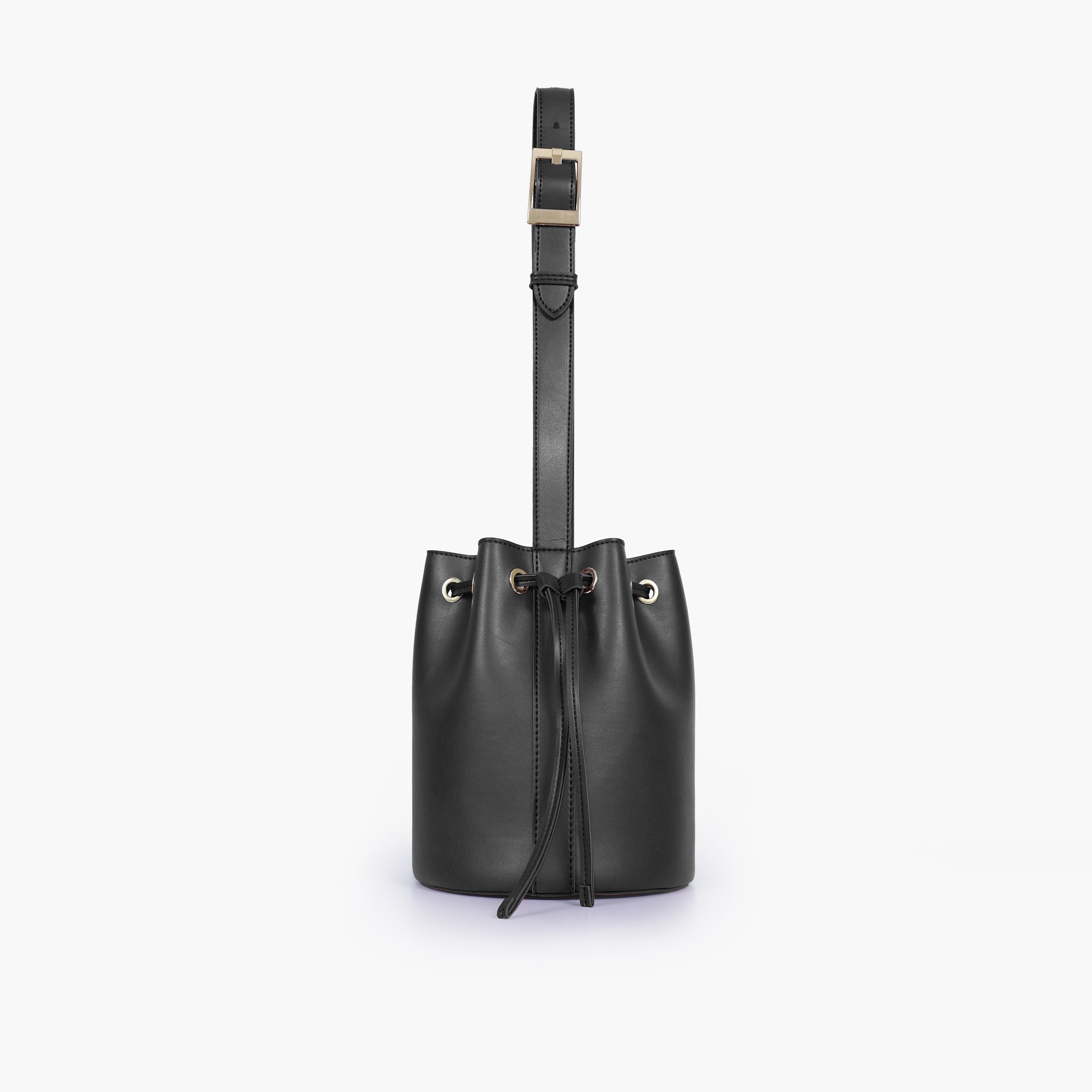 Black loop handle bucket bag