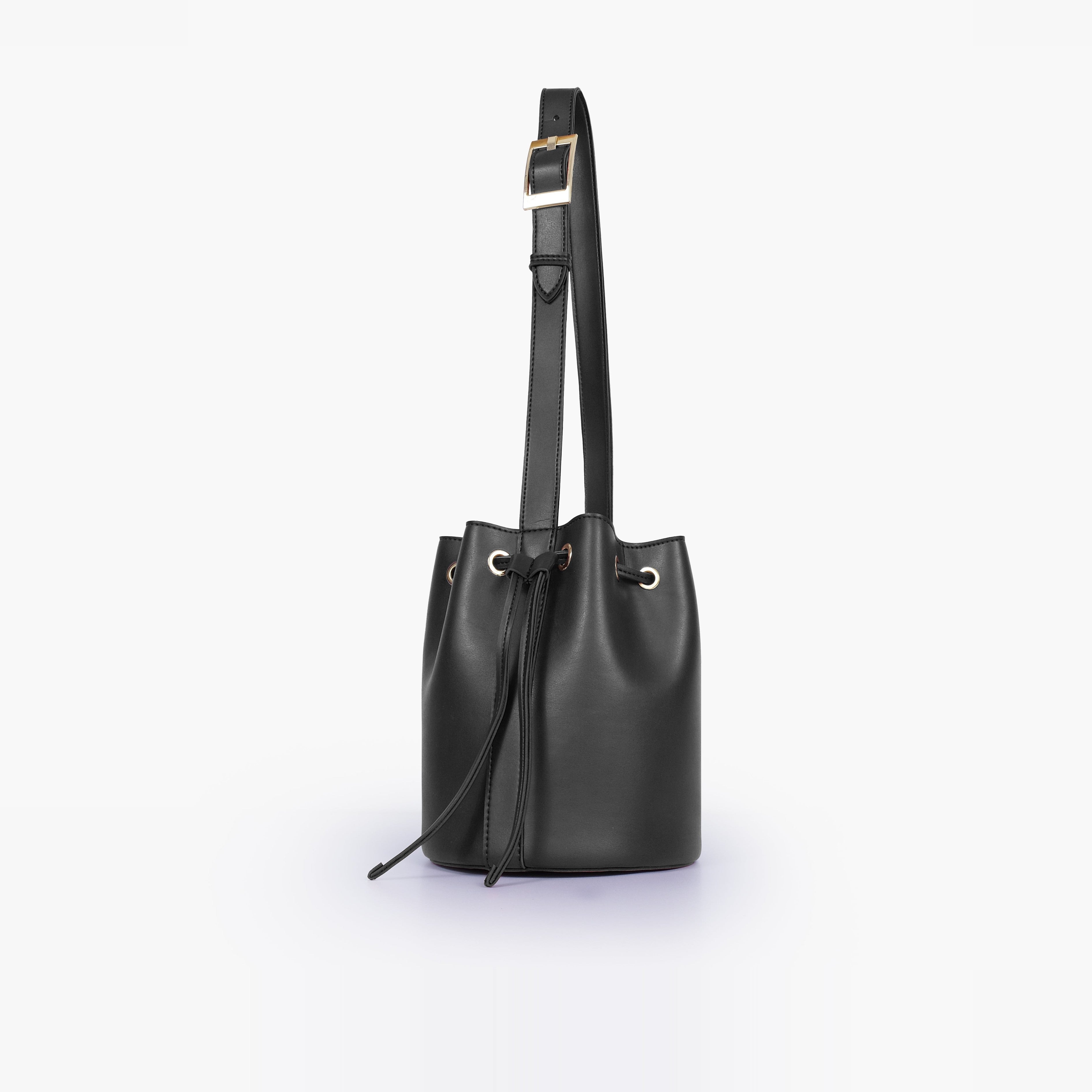 Black loop handle bucket bag