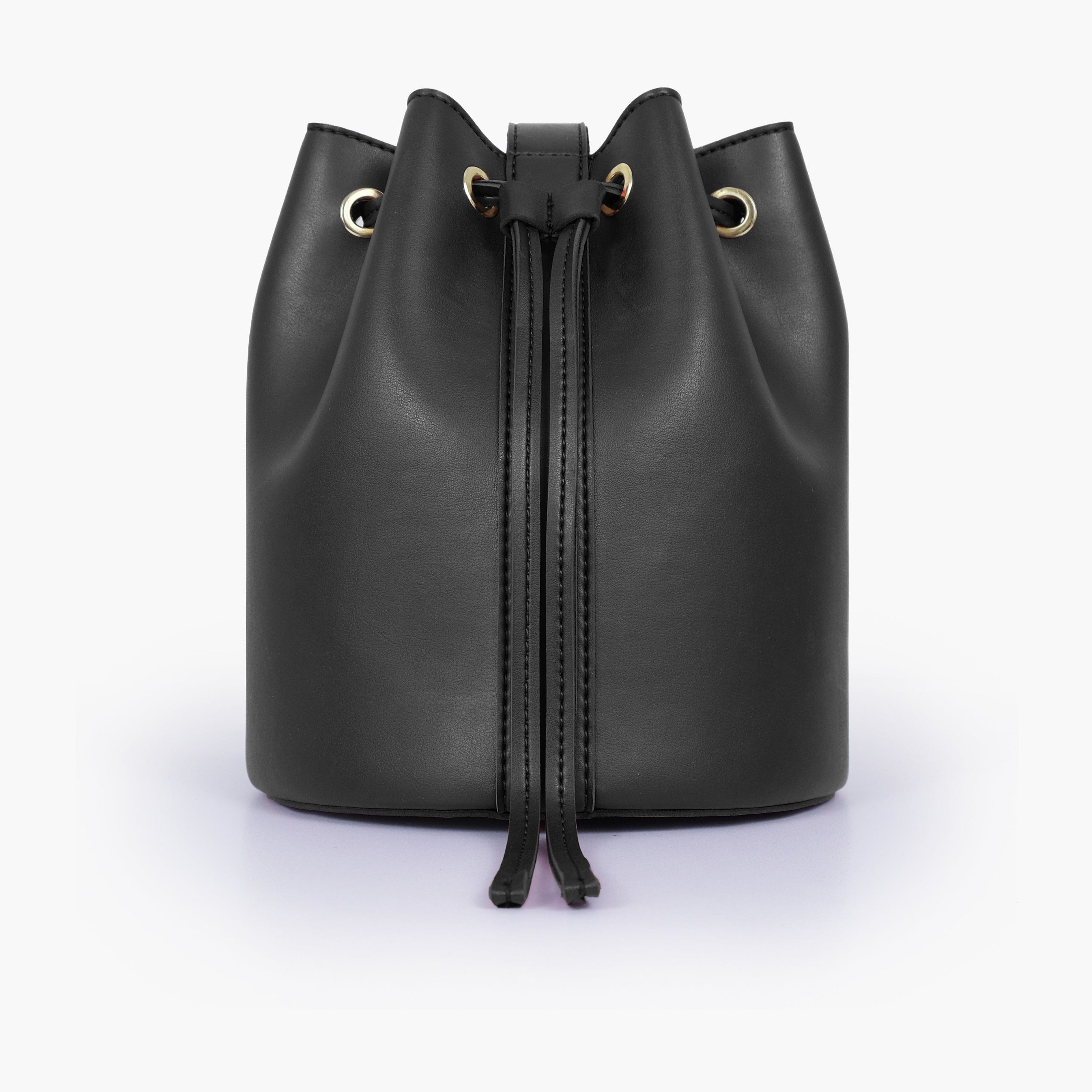 Black loop handle bucket bag