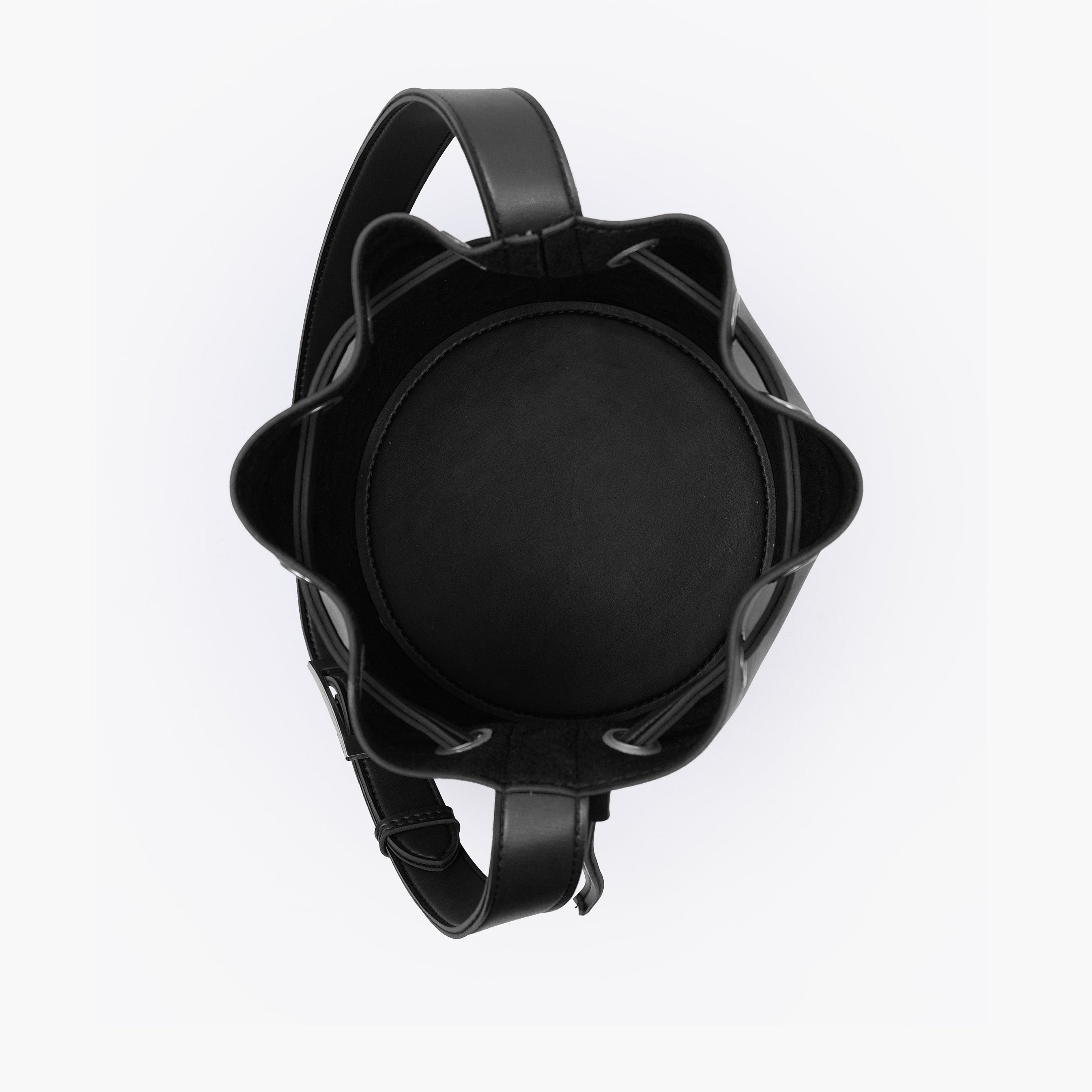 Black loop handle bucket bag