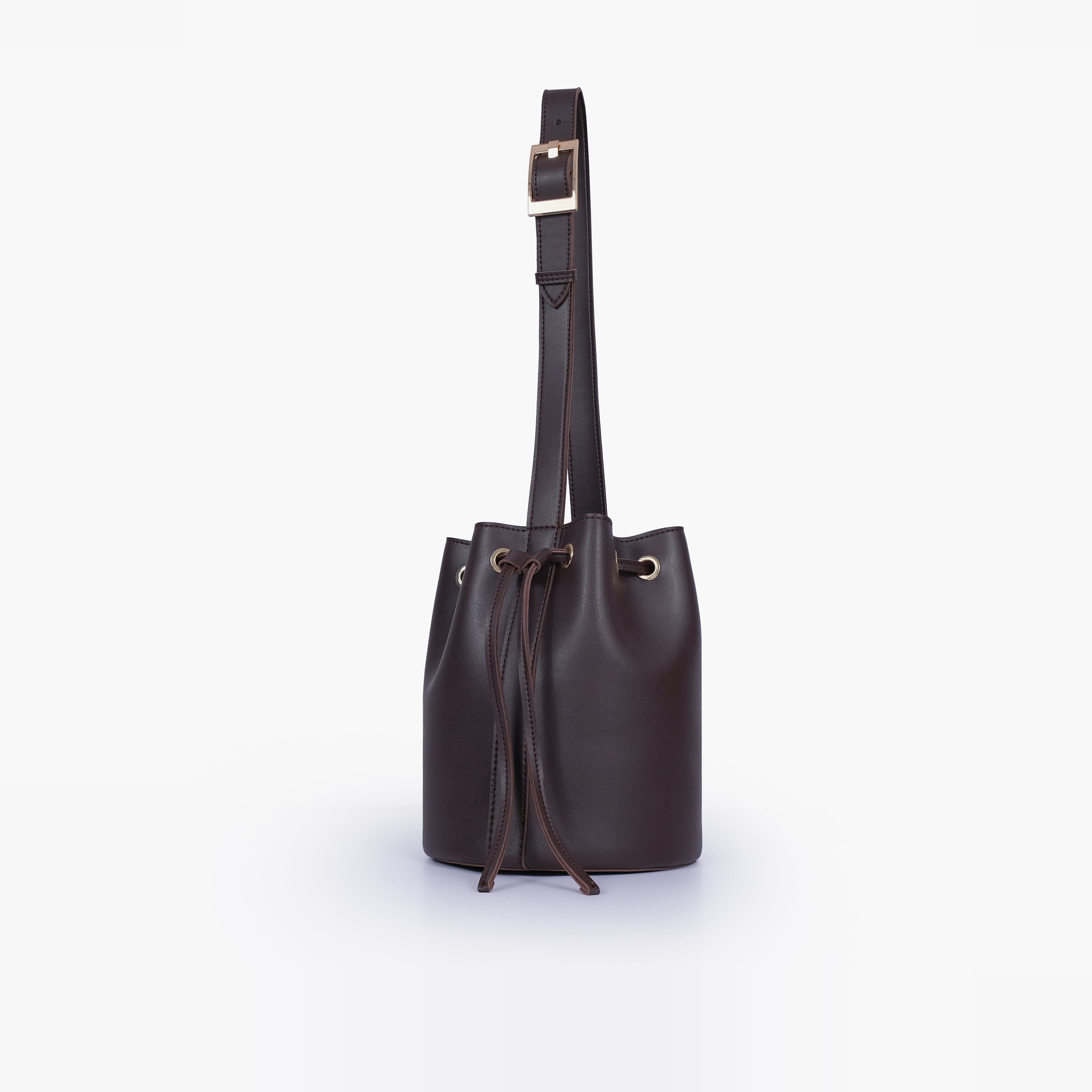 Dark brown loop handle bucket bag