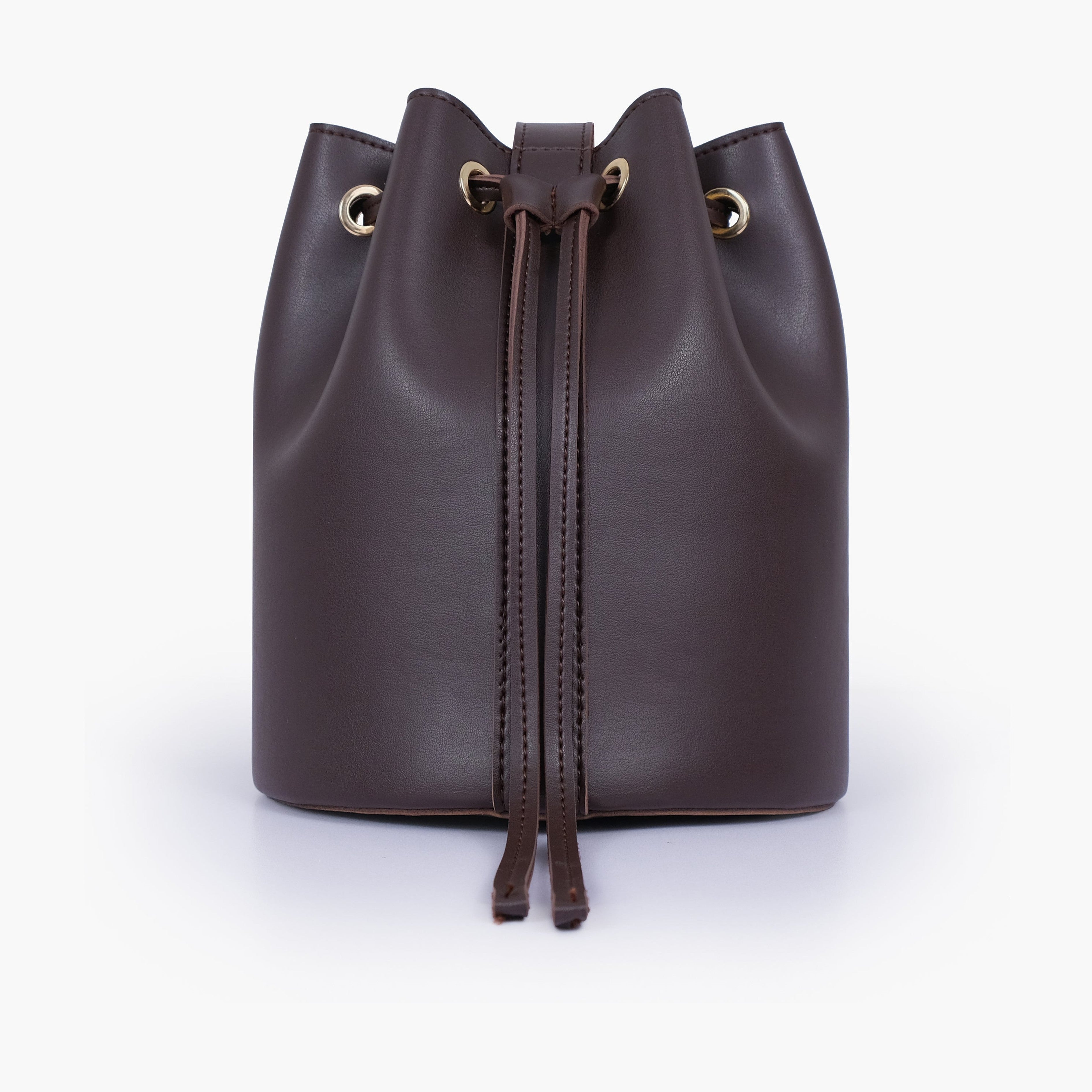 Dark brown loop handle bucket bag