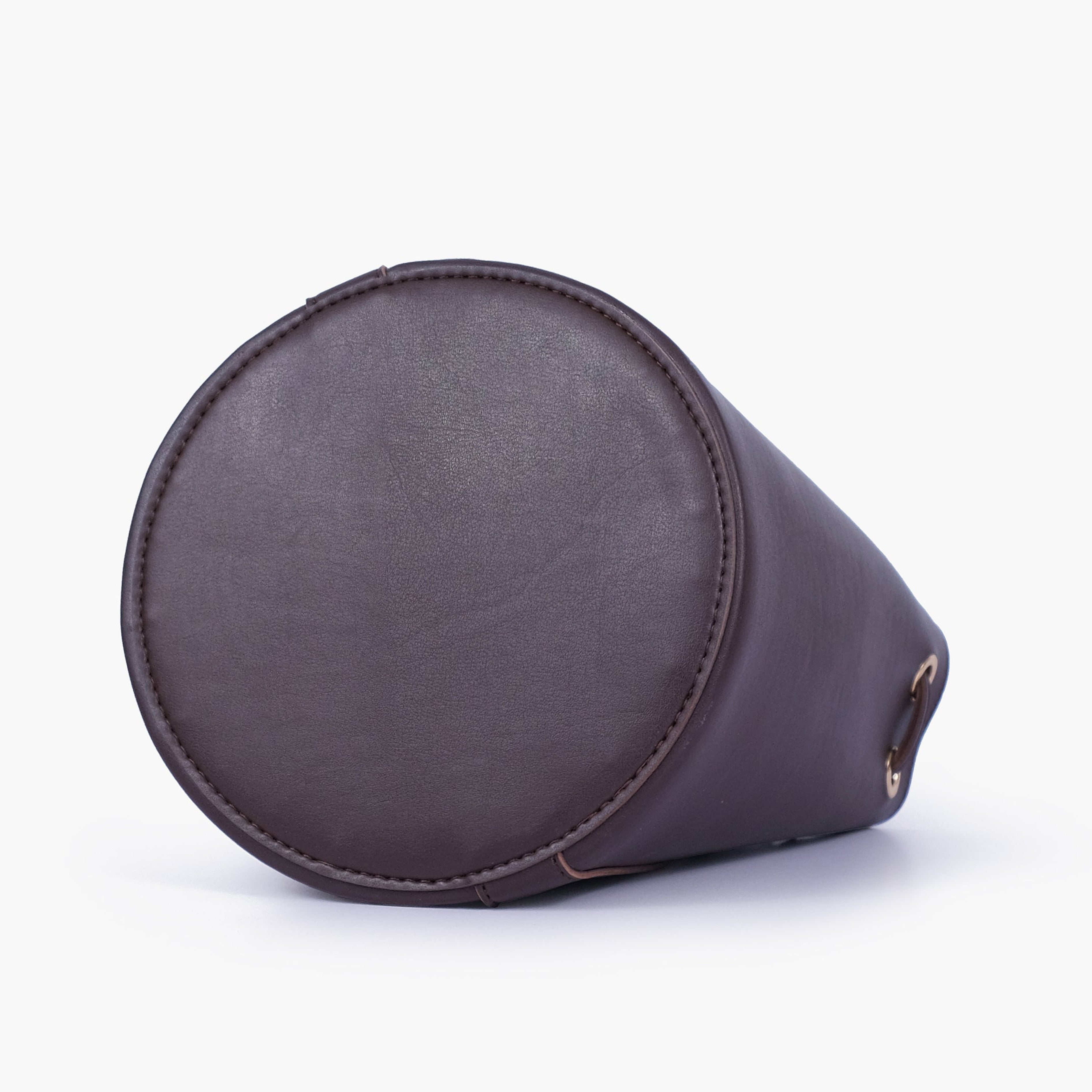 Dark brown loop handle bucket bag