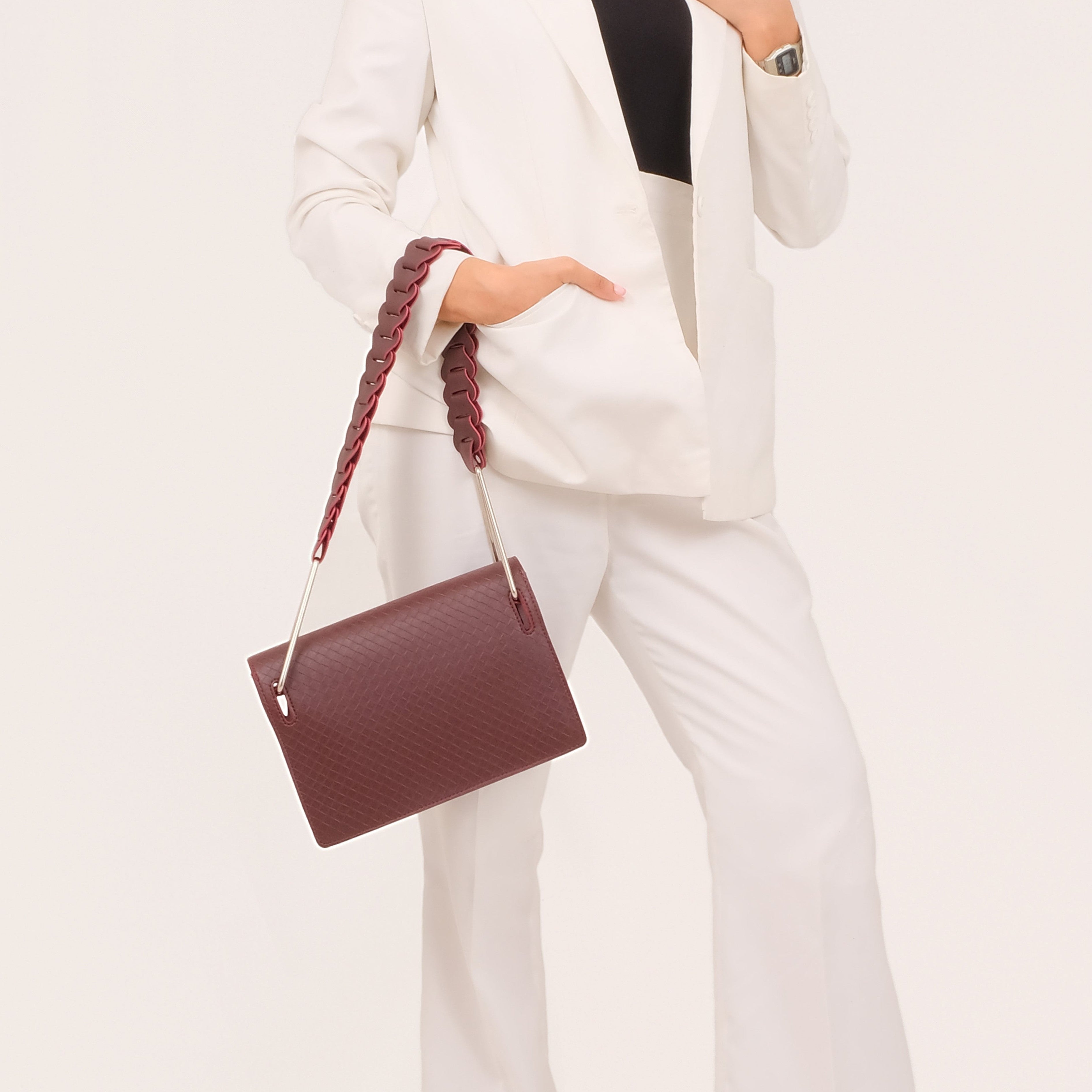 Burgundy loop strap shoulder bag