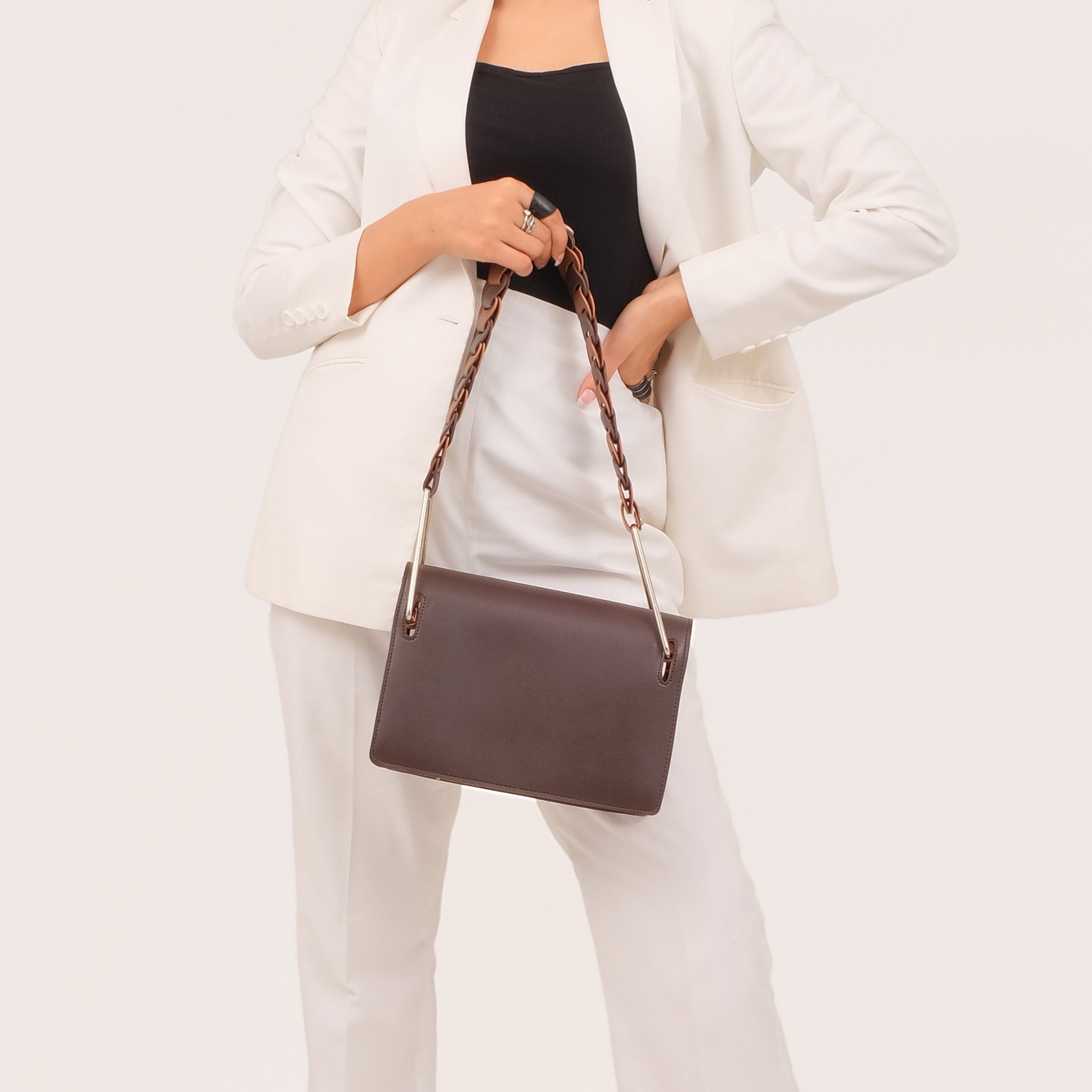 Dark brown loop strap shoulder bag