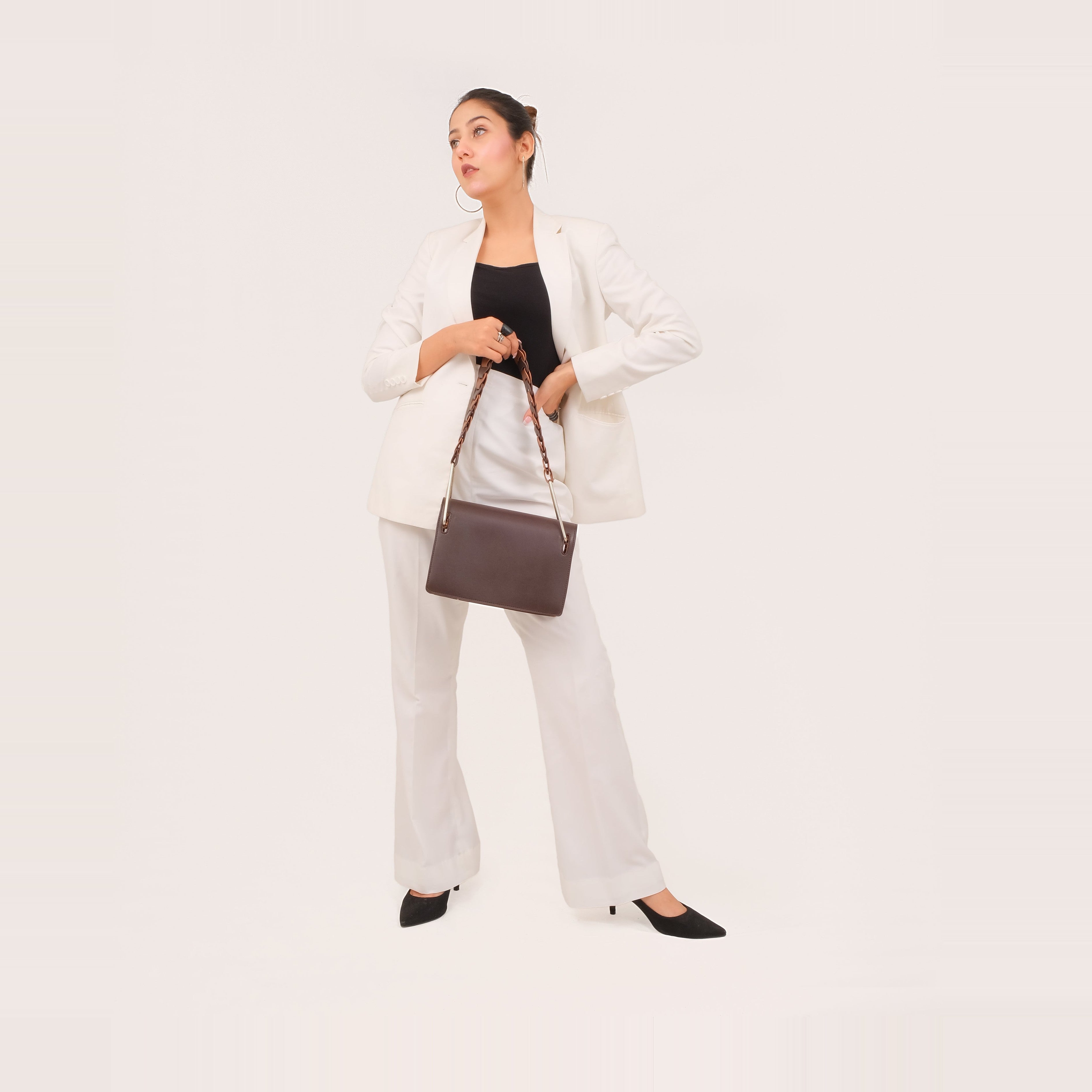 Dark brown loop strap shoulder bag