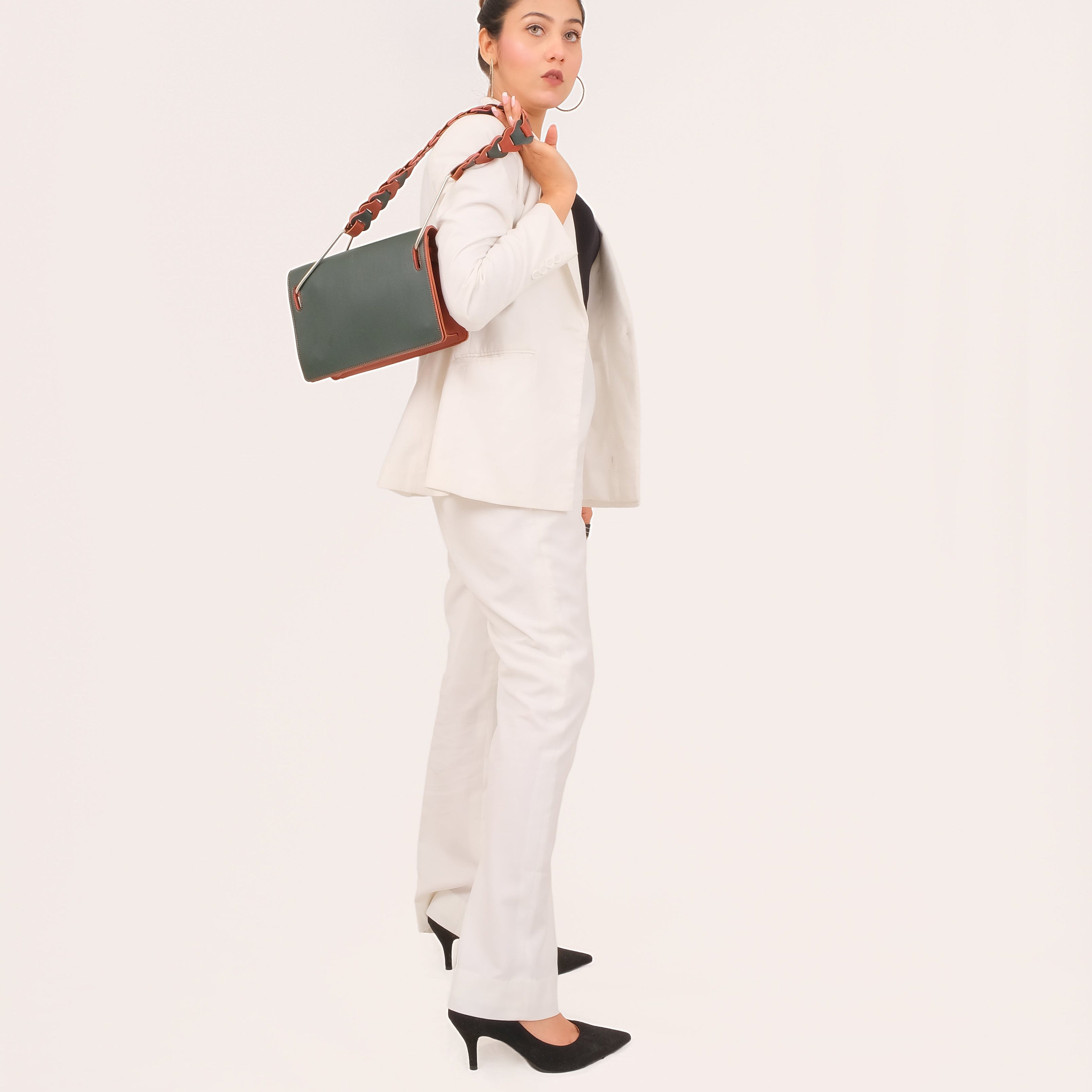 Army green loop strap shoulder bag