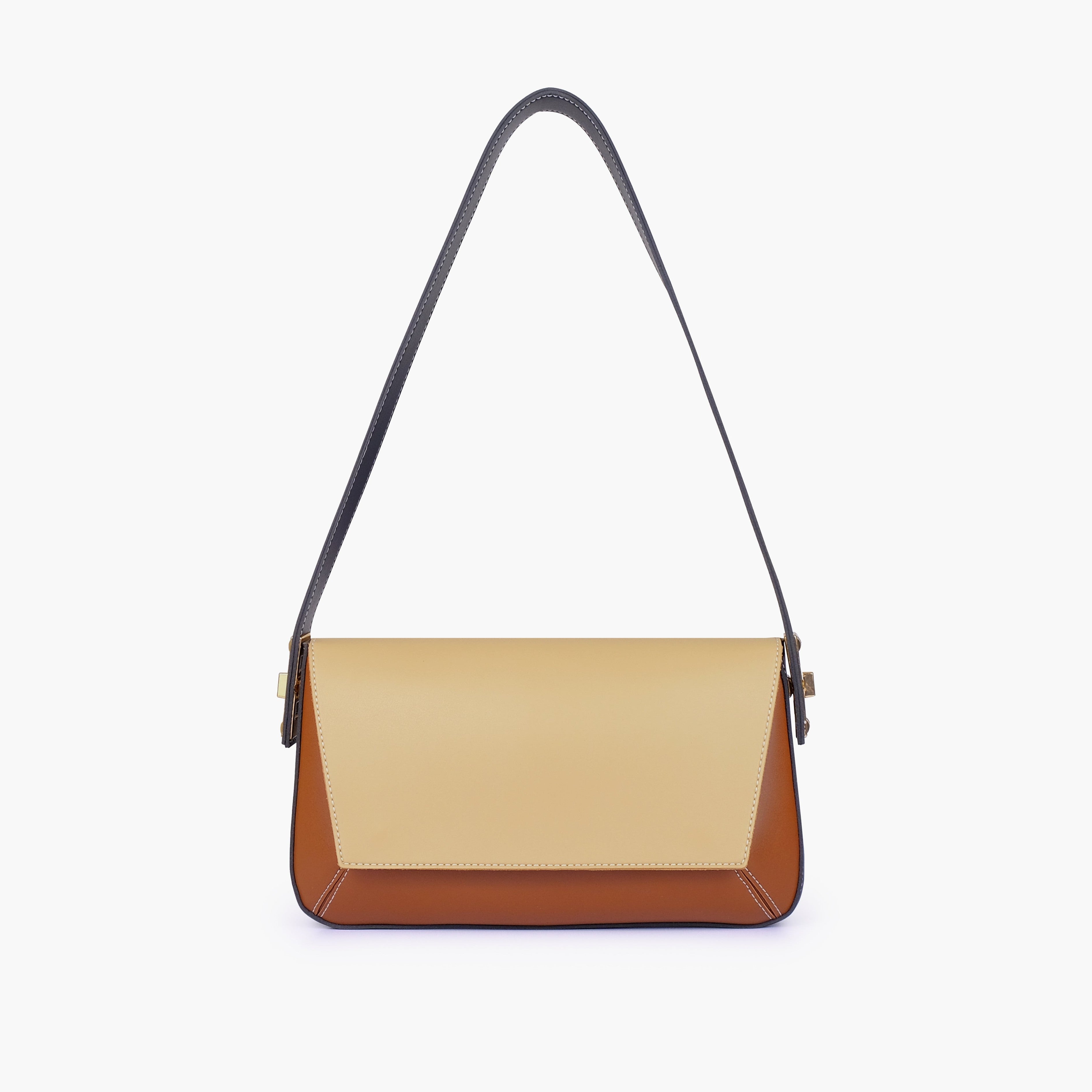 Earthy color-blocking mini flap bag