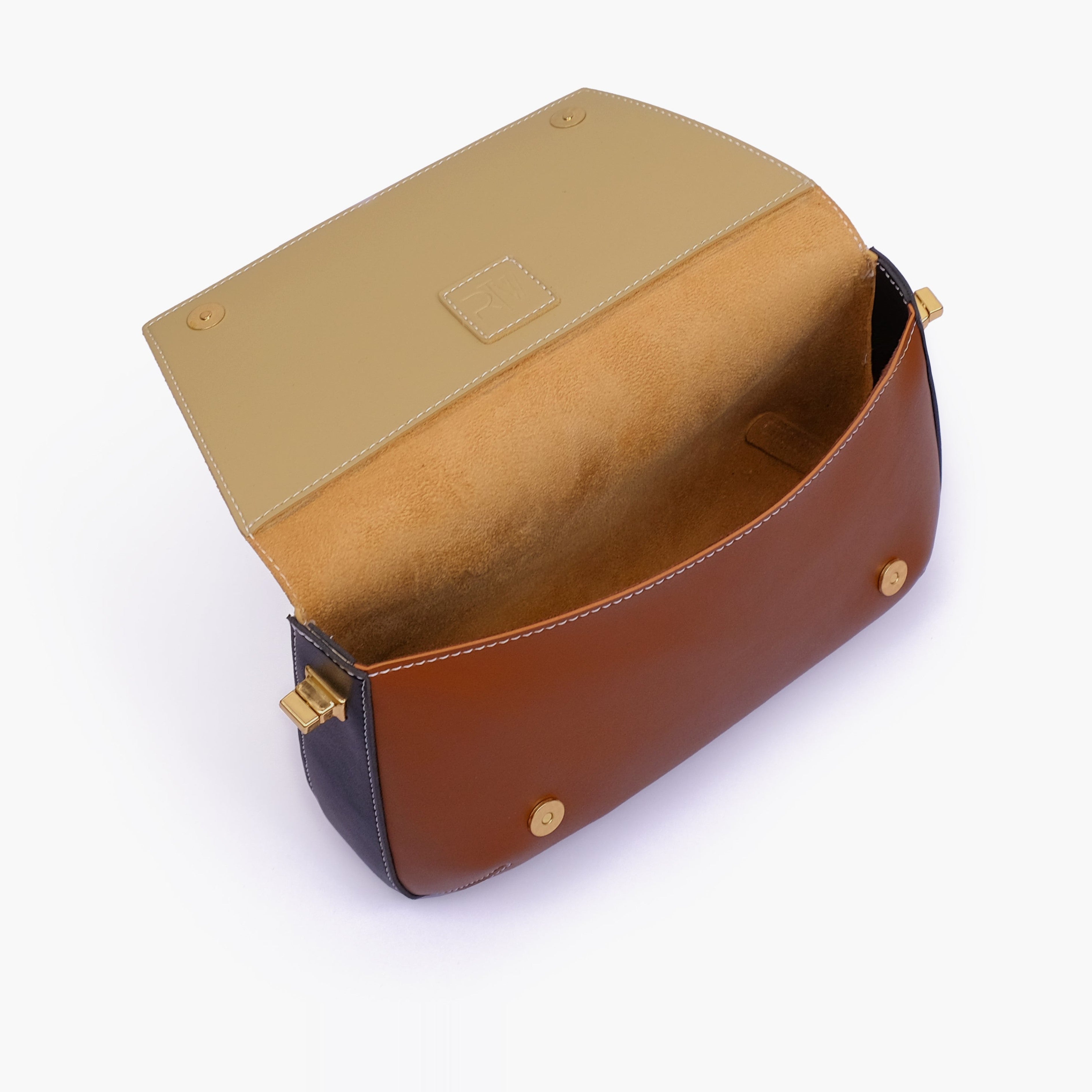 Earthy color-blocking mini flap bag