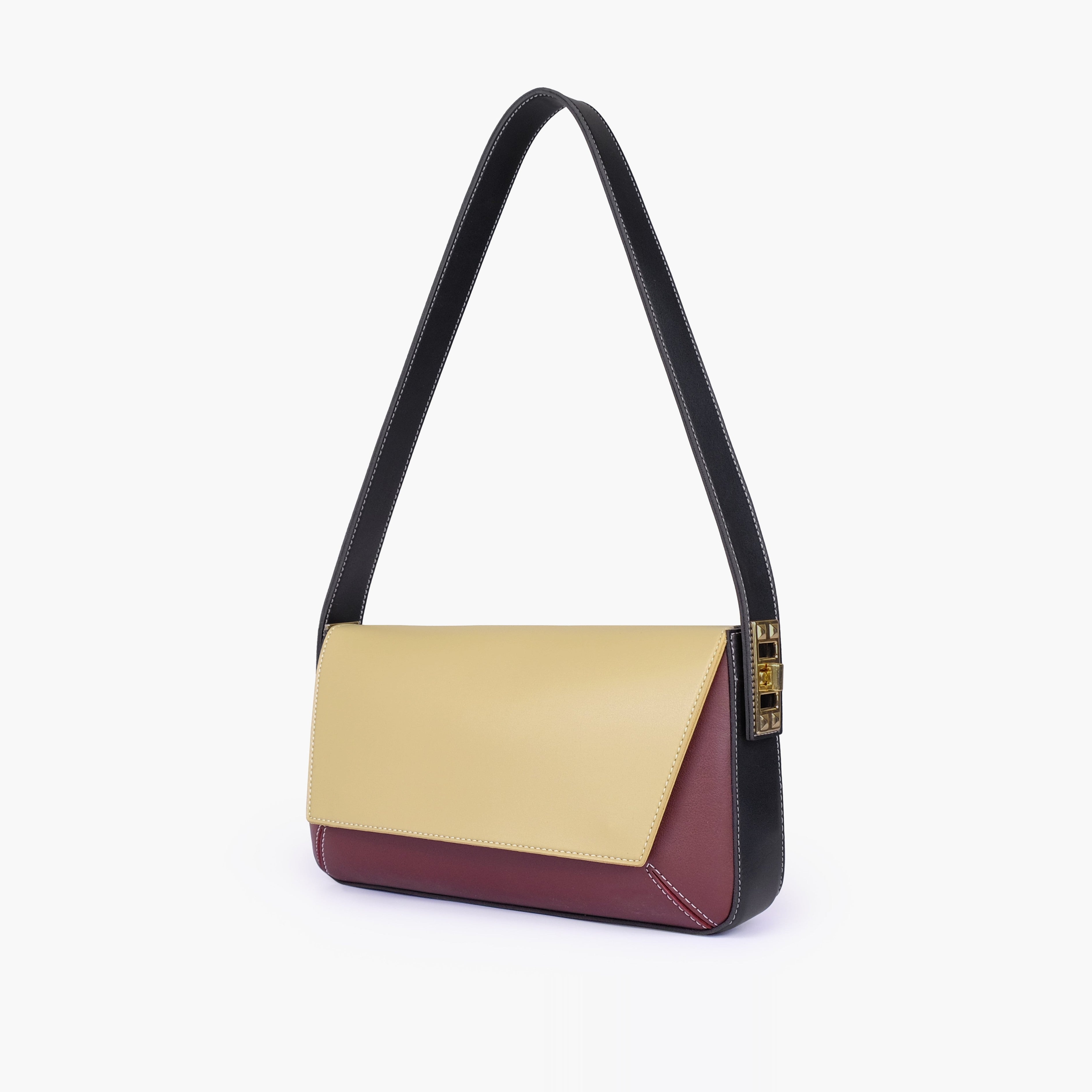 Neutral color-blocking mini flap bag
