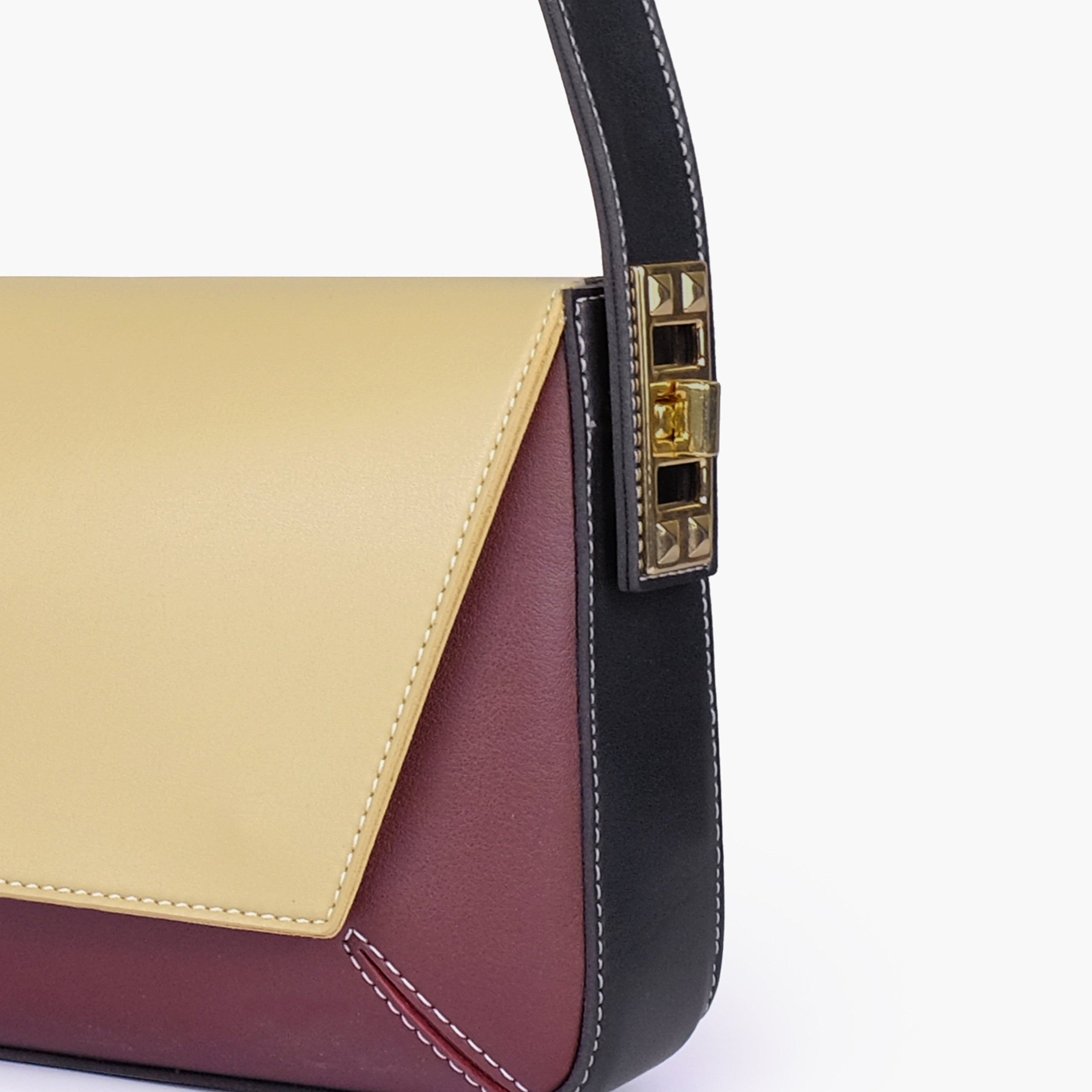 Neutral color-blocking mini flap bag