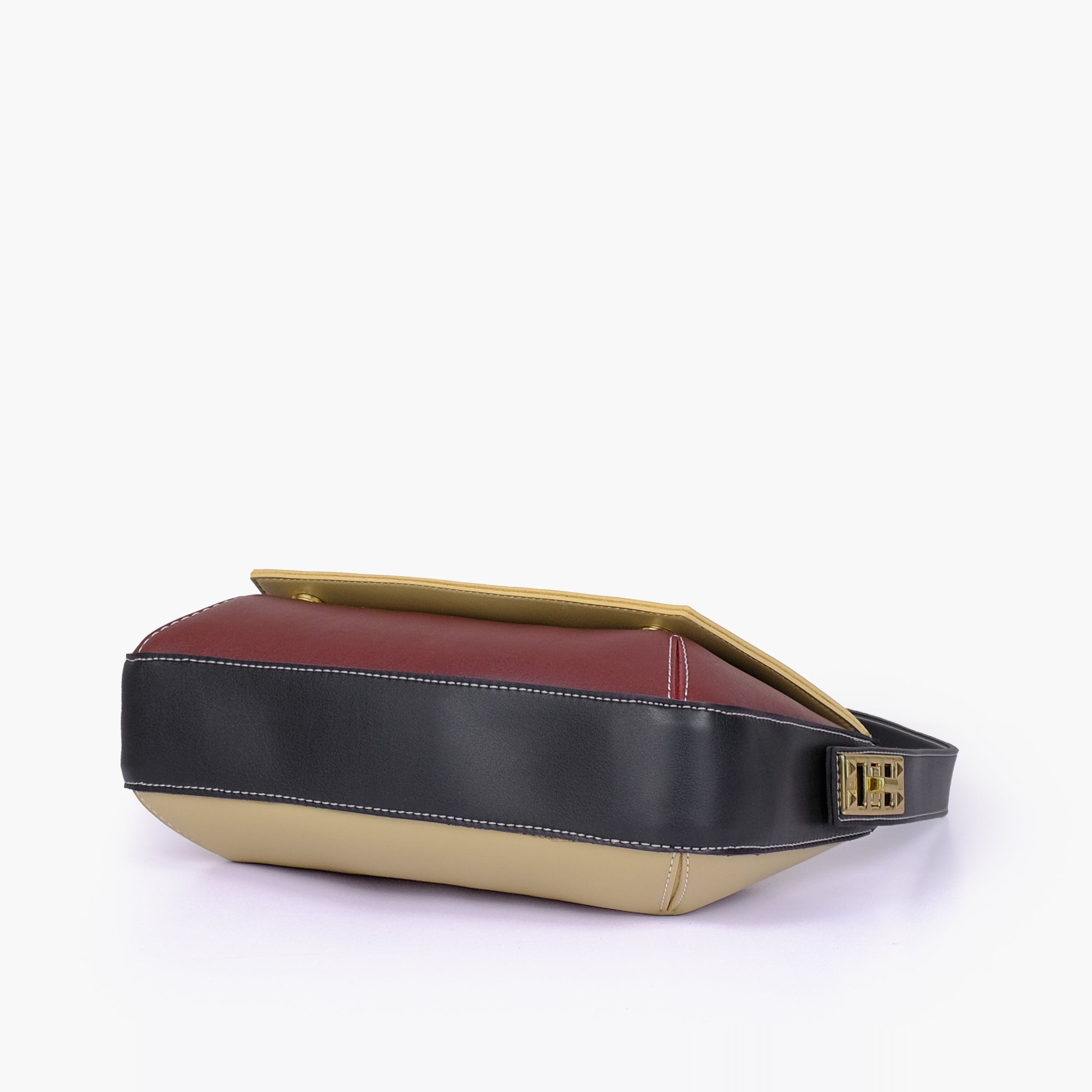 Neutral color-blocking mini flap bag