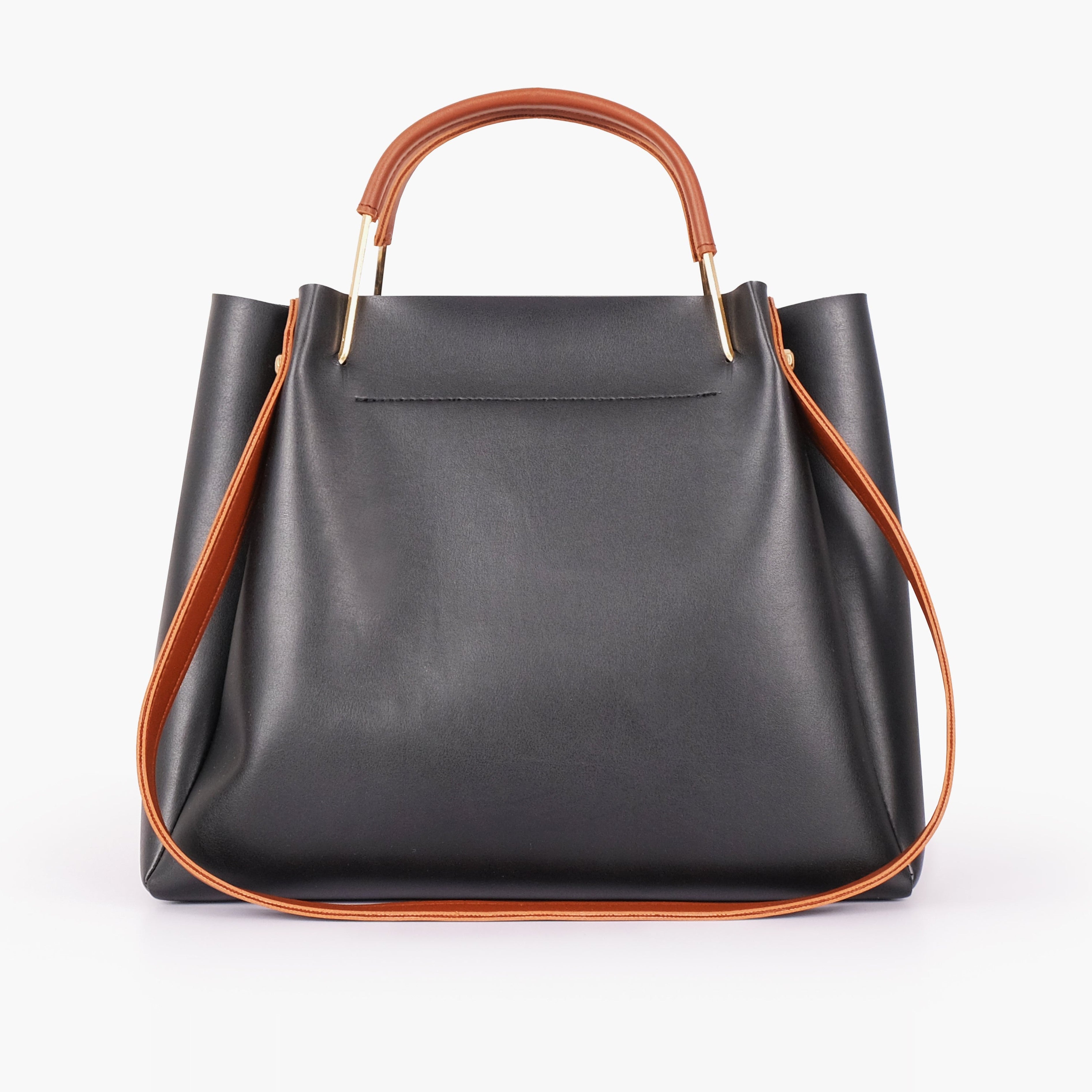 Black metal handle tote bag