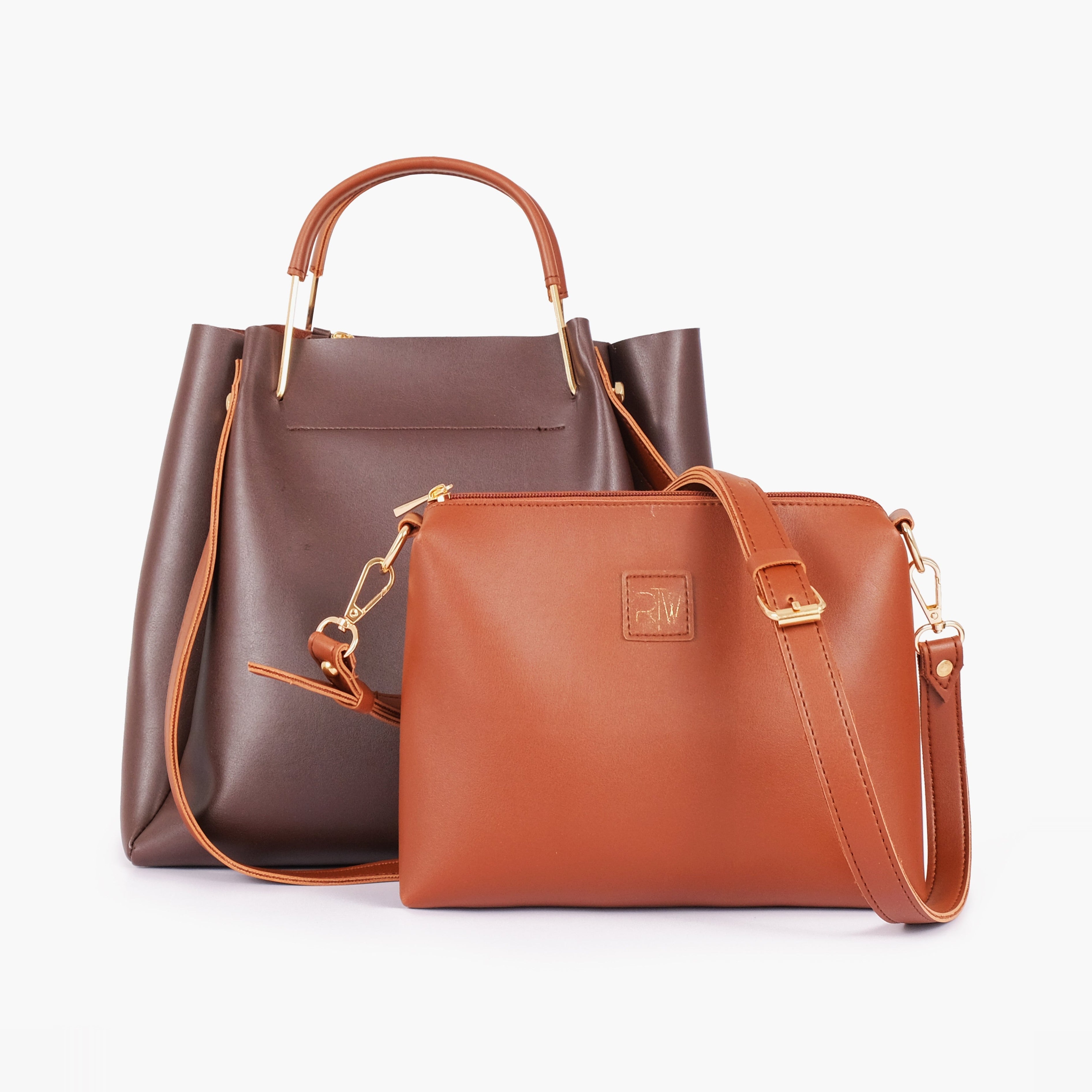 Dark brown metal handle tote bag